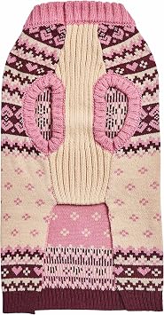 Blueberry Pet Heart Designer Chic Turtleneck Fair Isle Fall Winter Pullover Dog Sweater in Pink, Back Length 22, Warm Clothes for Large Dogs