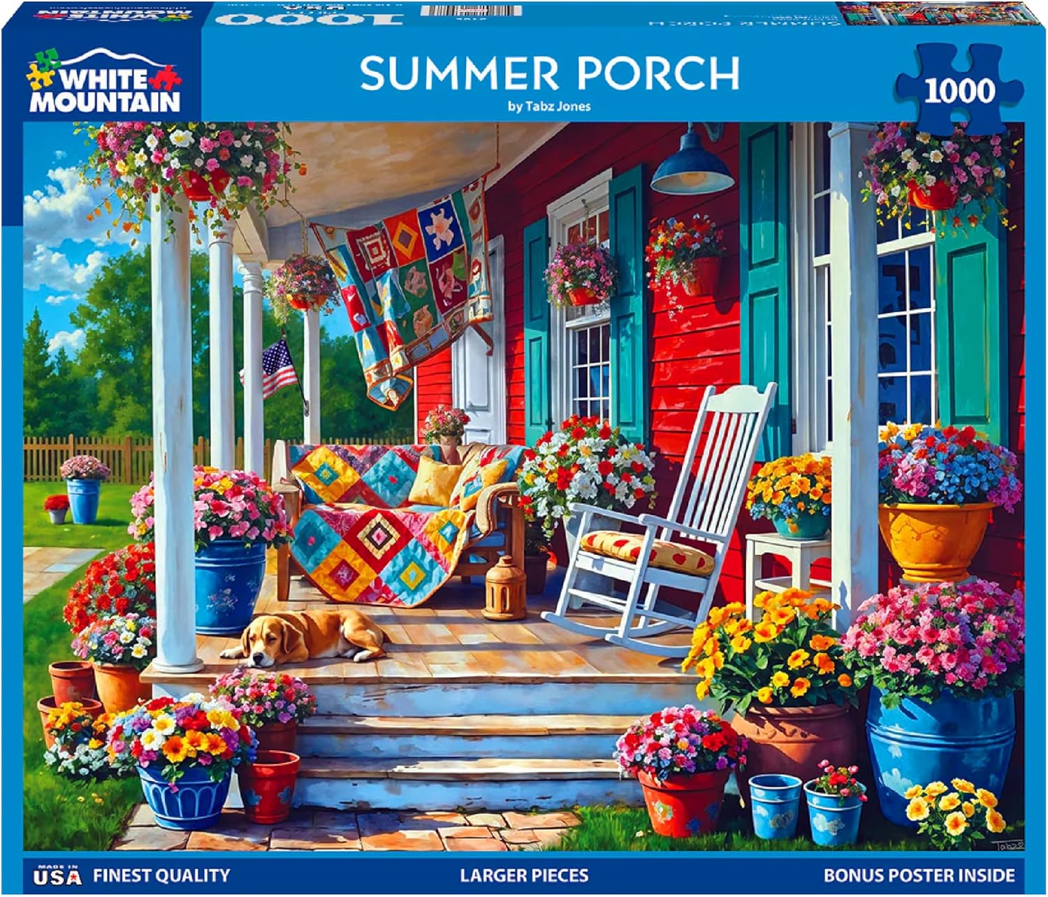White Mountain 1000 Piece Jigsaw Puzzle Cozy Farm House Puzzles with Large Pieces Gift for Adults and Family 24"x30" - Summer Porch