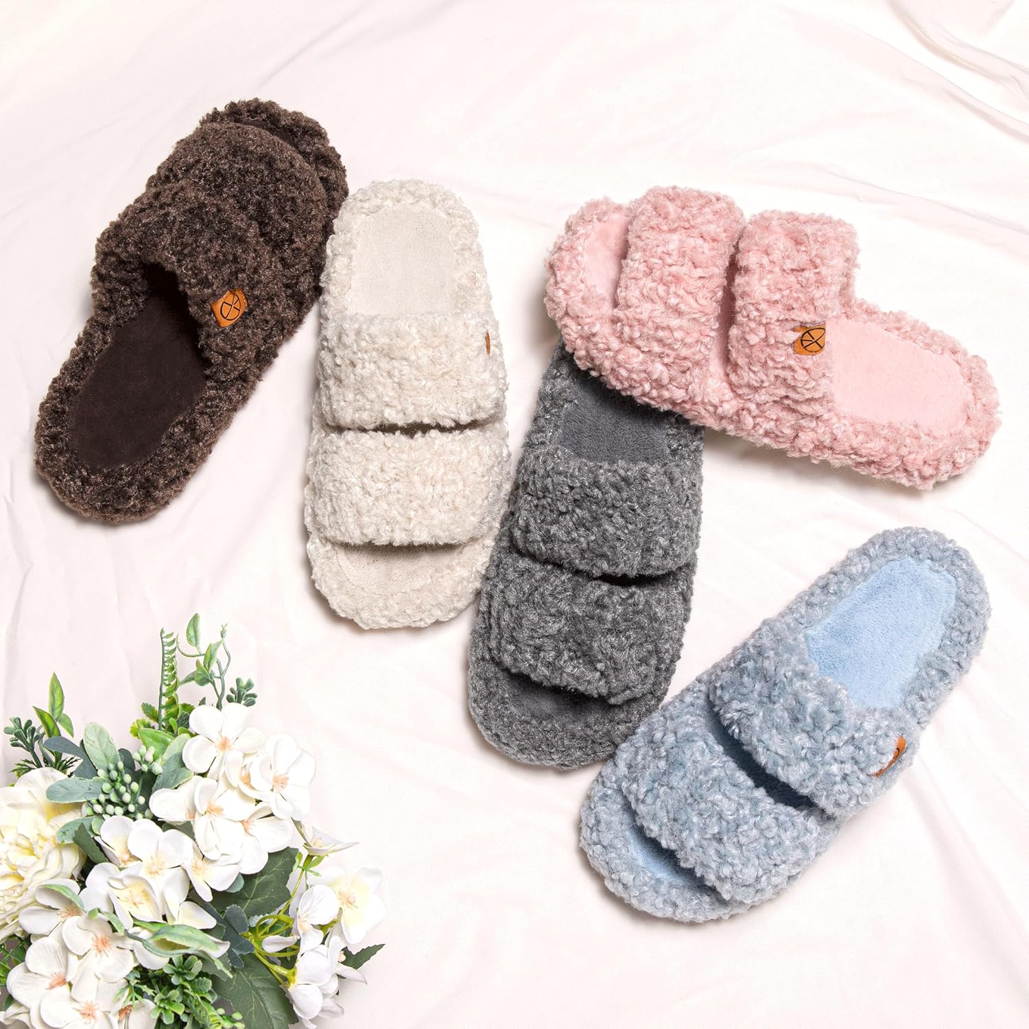 Women's House Slippers Fuzzy Open-toe Soft Comfy Memory Foam Indoor Bedroom Shoes - Image 6