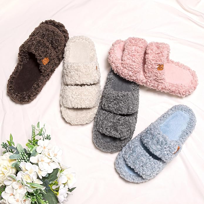 Pantuflas de Casa Mujer Fuzzy Open-toe Memory Foam miniatura 6