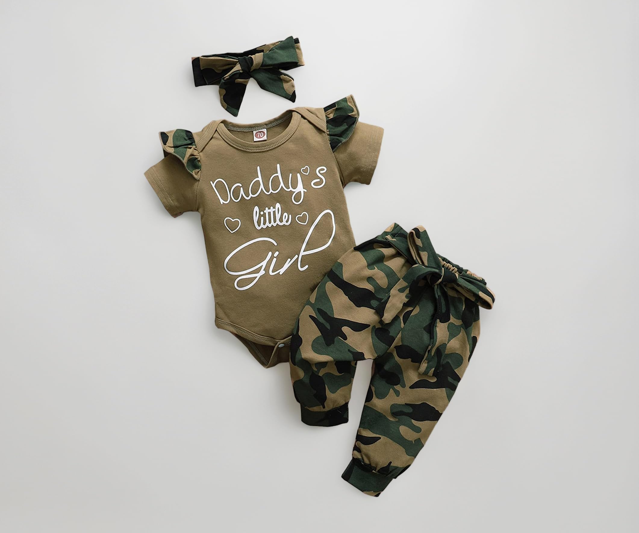 Baby Girl Daddys Little Girl Ruffle Romper Top Camouflage Pants Headband Outfit