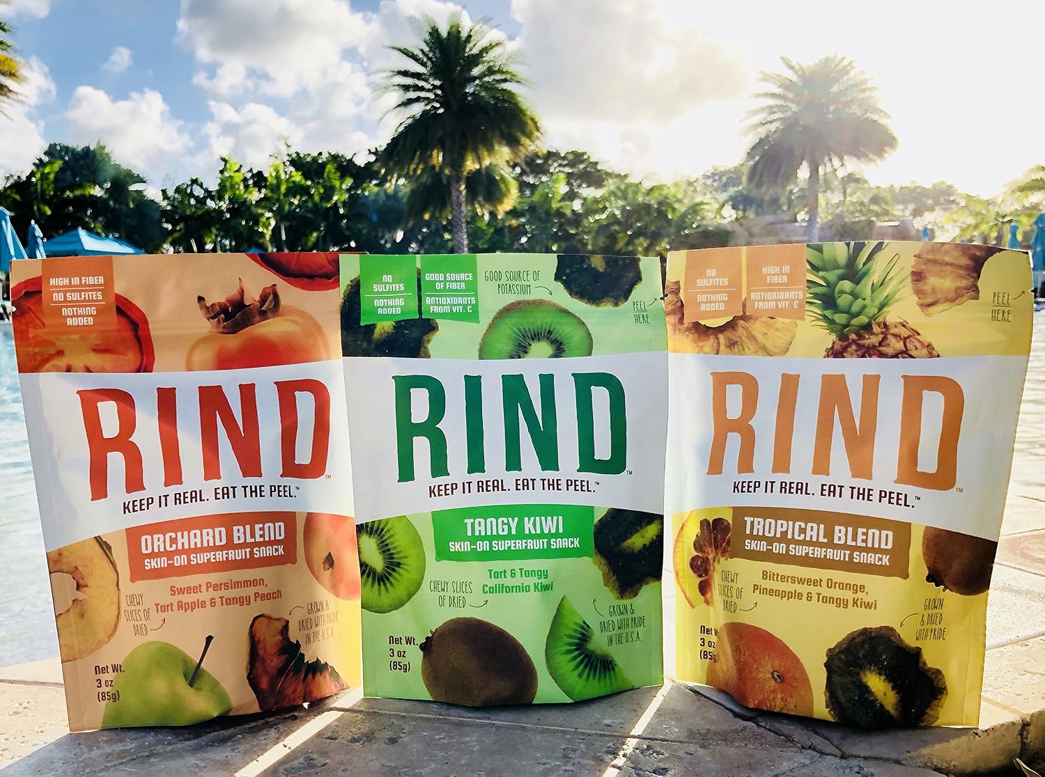 RIND Snacks Orchard Blend Sun-Dried Skin-On Superfruit Snack, Sweet Persimmon, Tart Apple, and Tangy Peach, High Fiber, No Sulfites, Antioxidants from Vitamin C, Gluten-Free, 3oz Pouch, Pack of 6