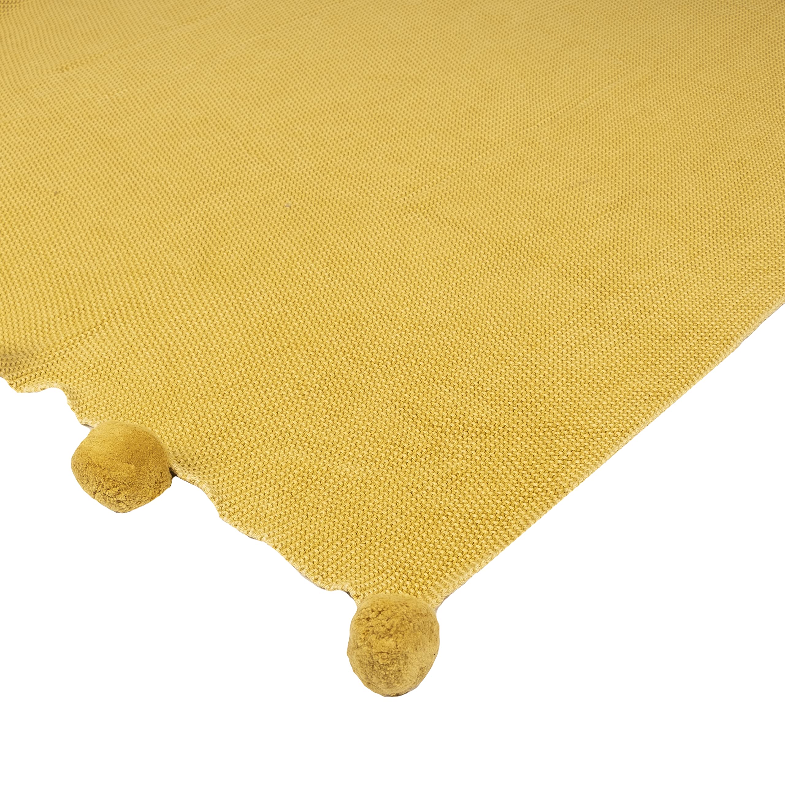 Penguin Home® Manta de Punto con Pompones 100% Algodón - Color Ocre - con Tacto Extra Suave para Sofá Sofá y Cama - Manta Cálida y Acogedora - 130x150 cm (50"x60")