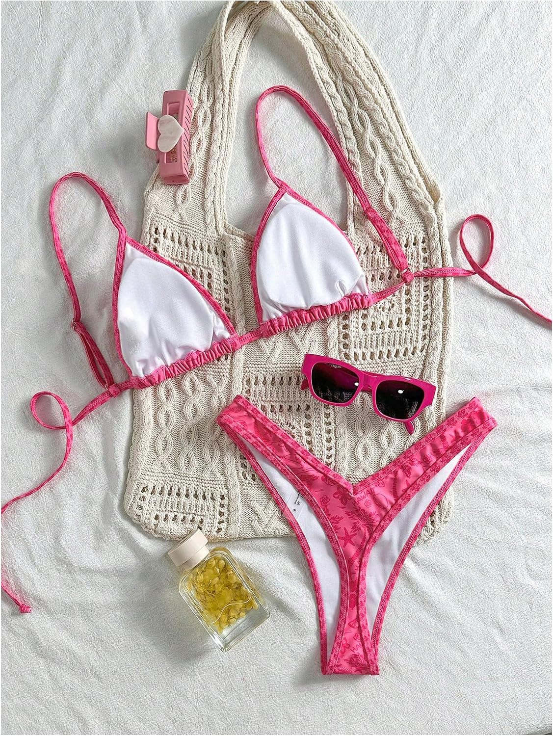 BEAUDRM Women's Triangle Thong Bikini Sets Y2k Floral Cute Bikinis String Swimsuits Bathing Suit