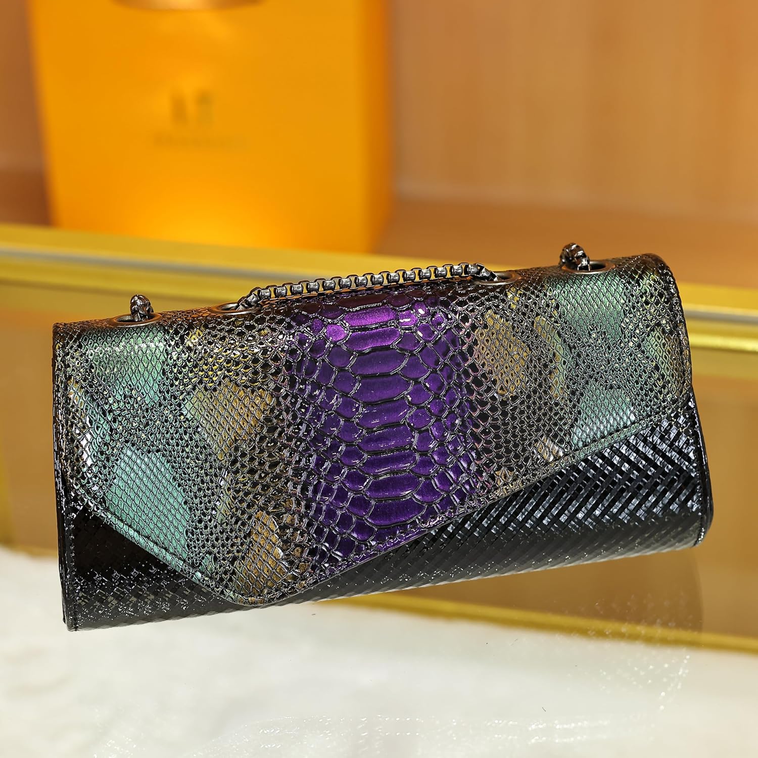 Women's Fashion Trends Python Scale Printed Shoulder Bag One-Shoulder Mobile Wallet Card Wallet-Porcelaine Print - Image 3