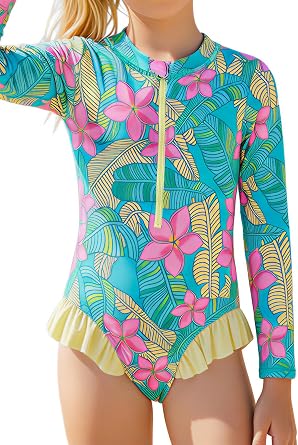 Girls Swimming Costume Kid Long Sleeve Swimsuit with UPF 50+ for 5-14
