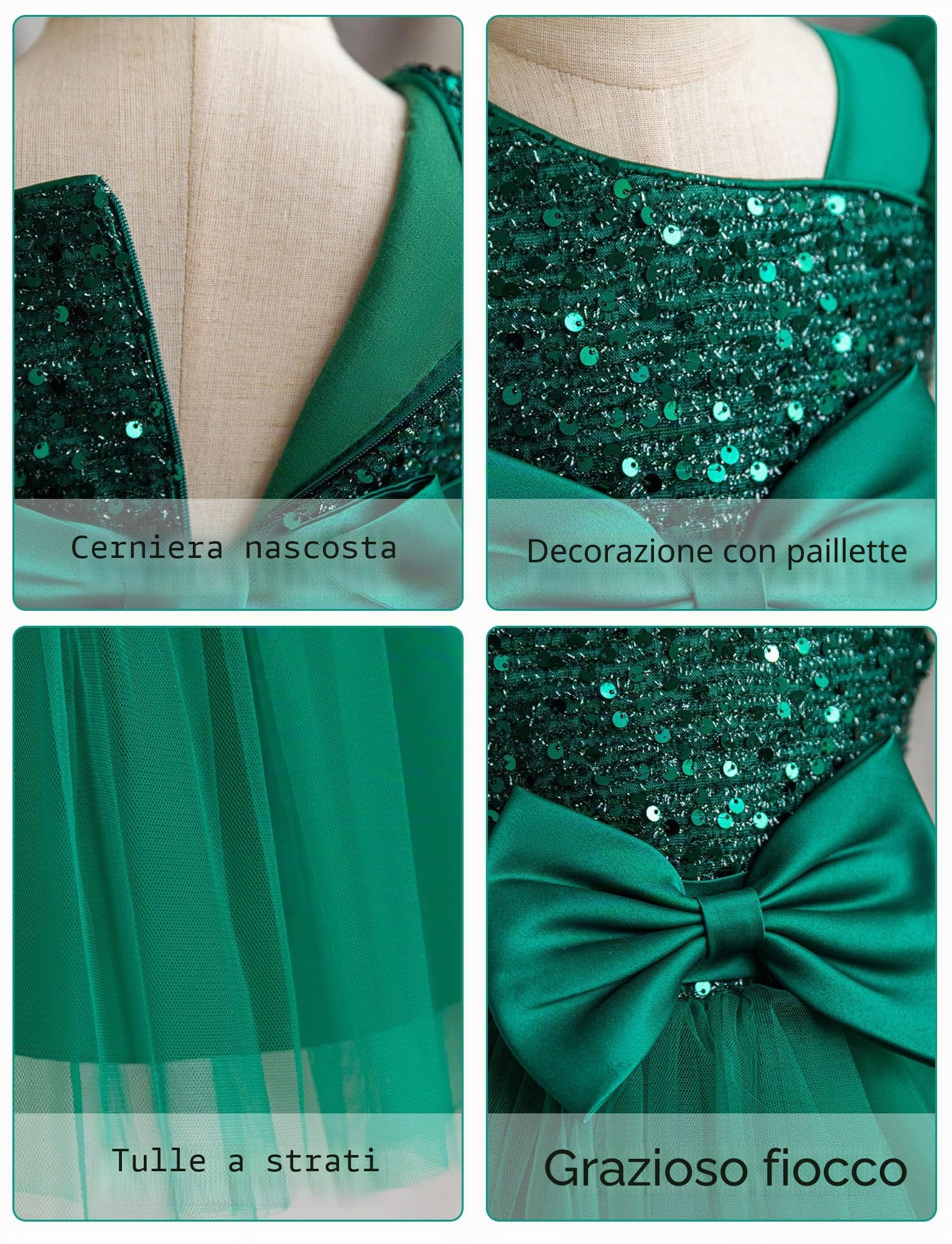 AIEOE Vestito Elegante da Bambina con Fiocco e Cerniera Principessa Abiti da Battesimo Bambine per 1-5 Anni.