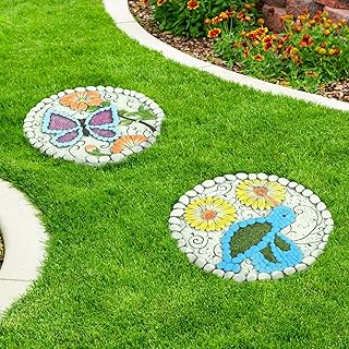 Garden Stepping Stones Set of 2 Butterfly Outdoor Garden Decor 10 inch R...