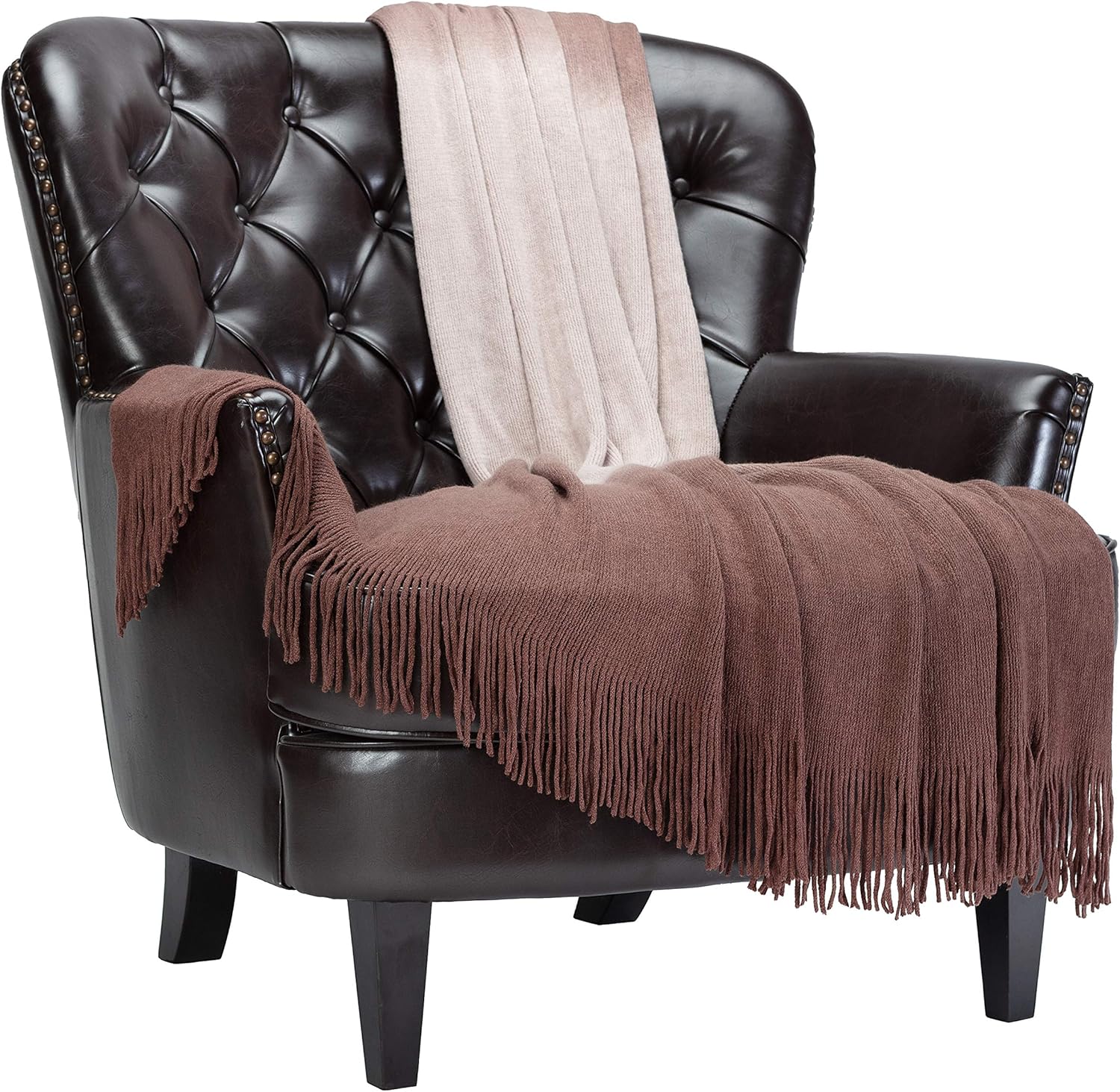 Chanasya Premium Gradual Gradient Ombre Super Soft Acrylic Throw Blanket with Tassels - Warm Cozy Lightweight Fluffy Blanket for Bed Sofa Chair Couch Bed Room Chocolate Blanket (50x65 Inches) Fudge