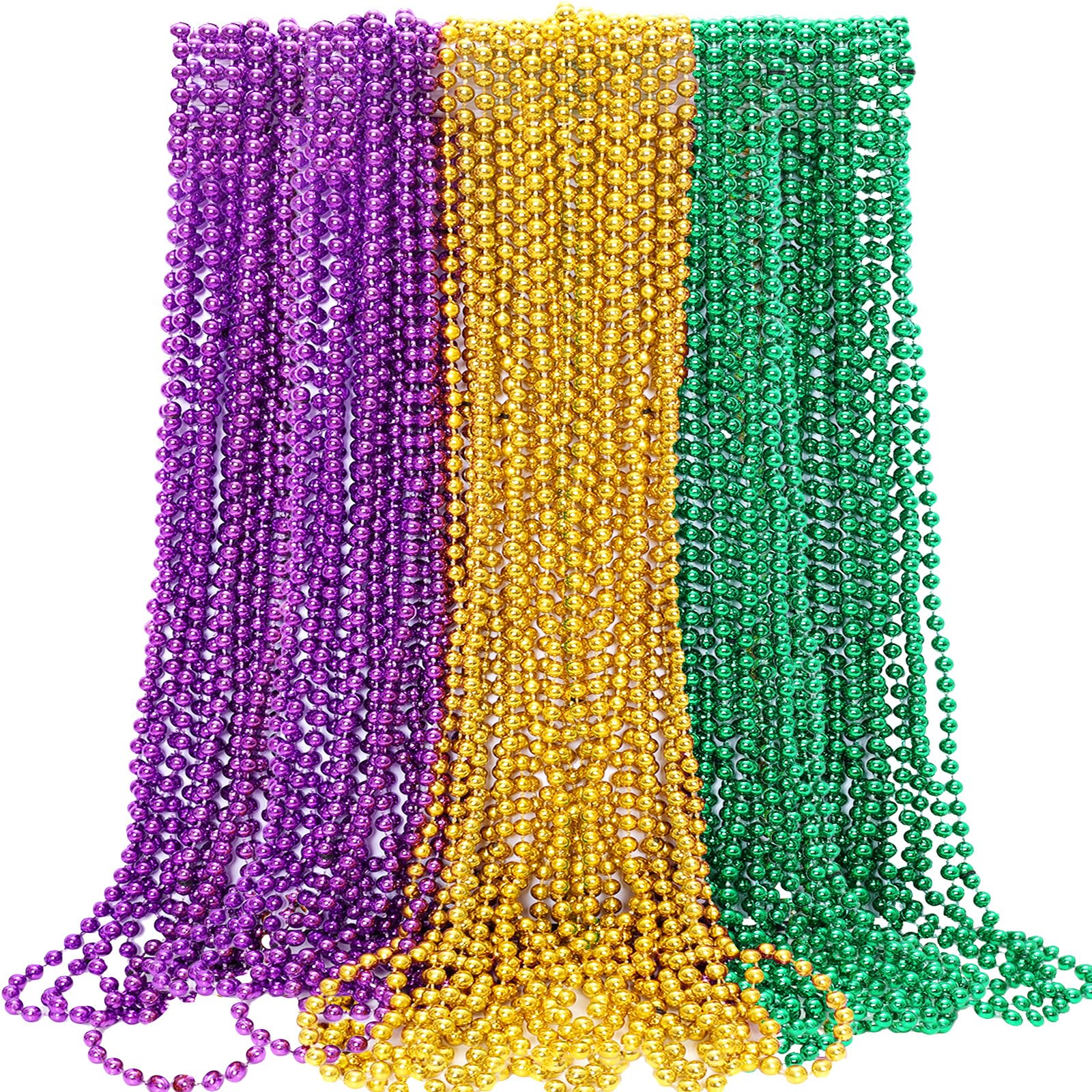 30Pcs Mardi Gras Beads Mardi Gras Green Purple Gold Metallic Bead Necklace Carnival Costumes Necklaces Bulk Mardi Gras Beads Necklace Accessories for Mardi Gras Carnival Masquerade Parade Decorations Throws Party Decorations