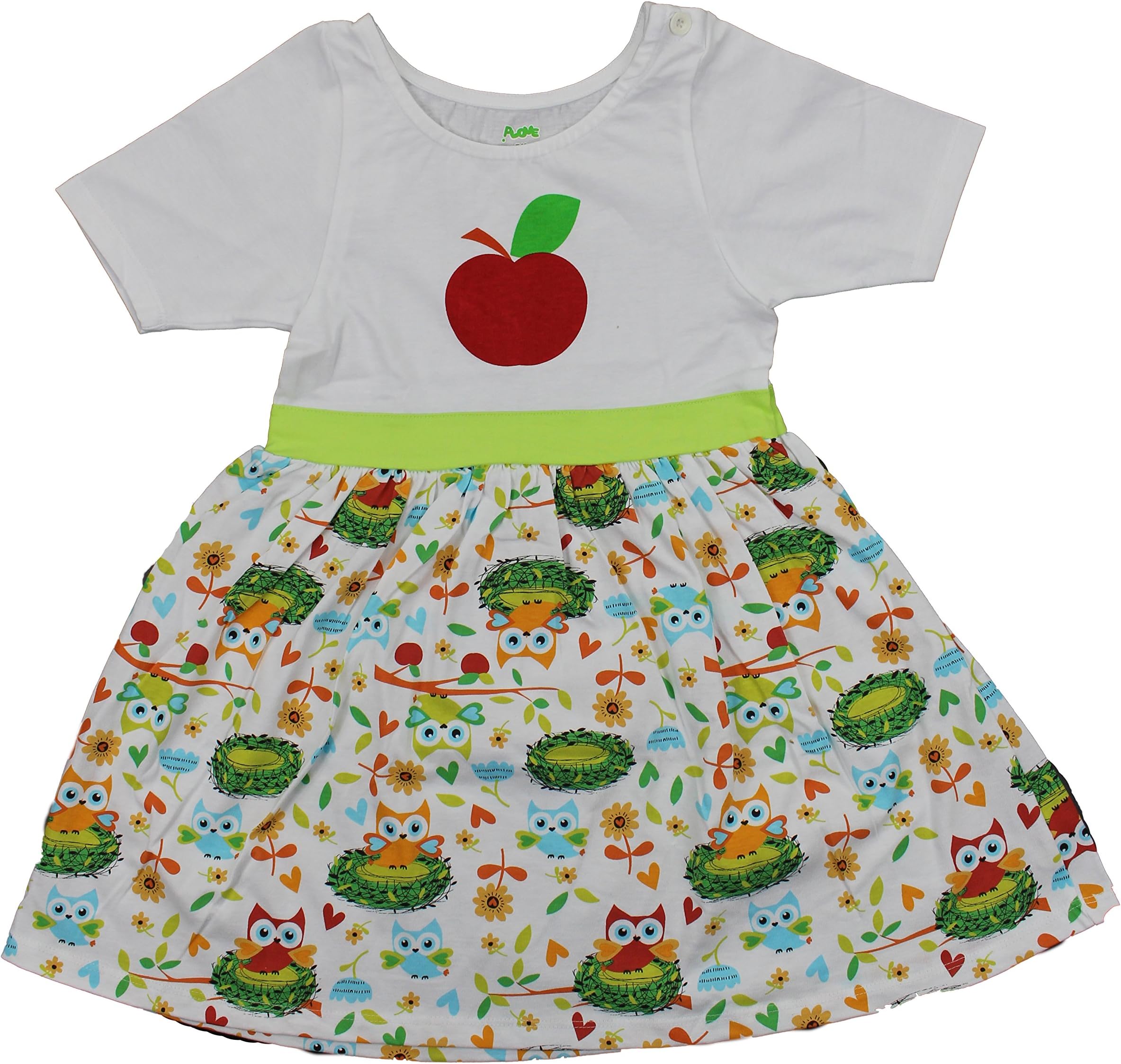 PLove 100% Cotton Girls Short Sleeve Animal Print Dress (5-6, Owls)