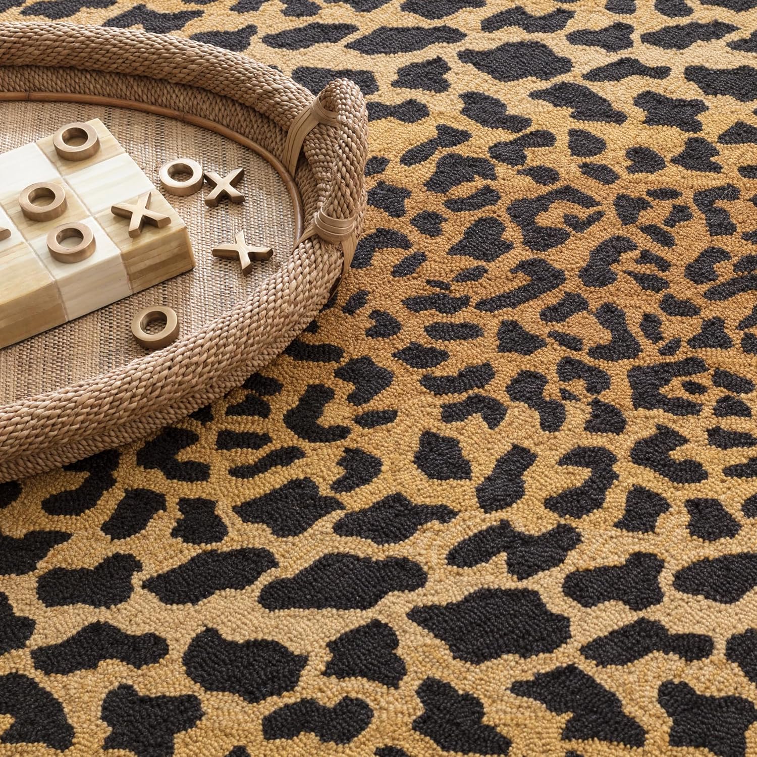Dash & Albert Leopard Hand Micro Hooked Wool Rug, 2.5 X 8 Feet, Browns Animal Print Pattern