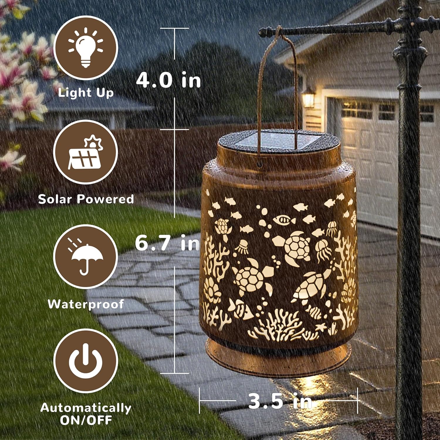 Sea Turtle Solar Lantern for Garden Outdoor Decor – Hanging Metal Light Decoration for Patio, Yard, Lawn, Pathway, Backyard – Birthday Gift for Mom, Women, Grandma - Image 5