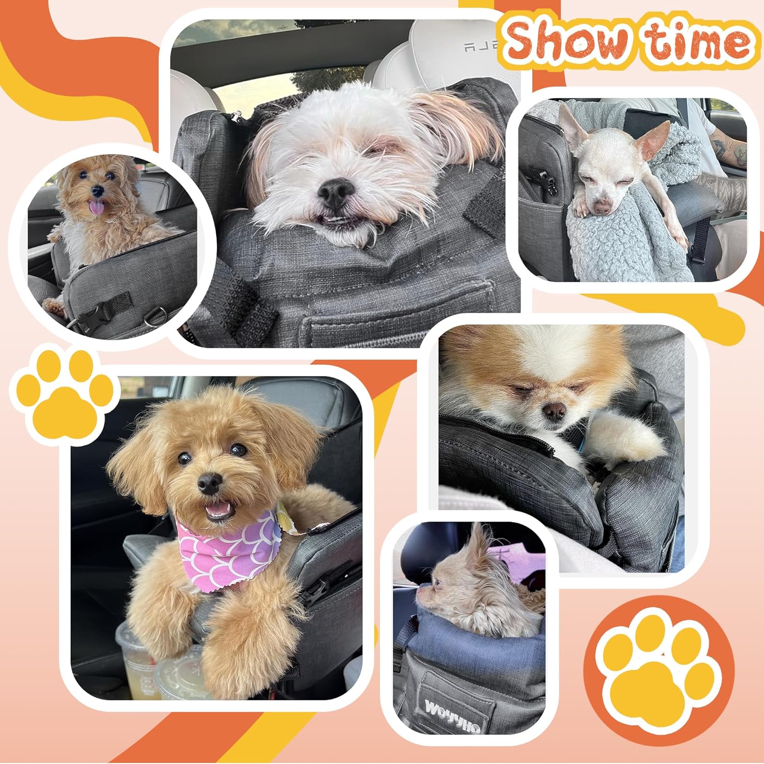 WOYYHO Center Console Dog Car Seat for Small Dogs Up to 14lbs, Easy Install Stable No Shaking, Waterproof and Easy Clean Luxury Small Dog Car Seat with Adjustable Safety Belt (Grey PU Leather)