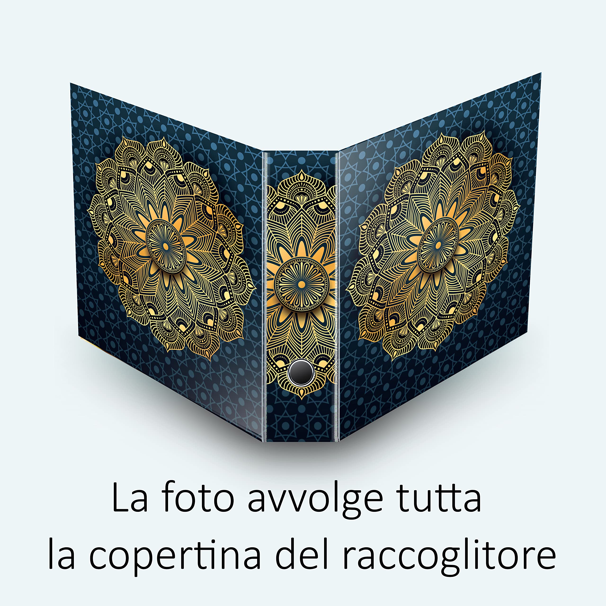 Set 3 raccoglitori ad anelli - MANDALA color ORO sfondo BLU (H31 cm con 2 anelli)