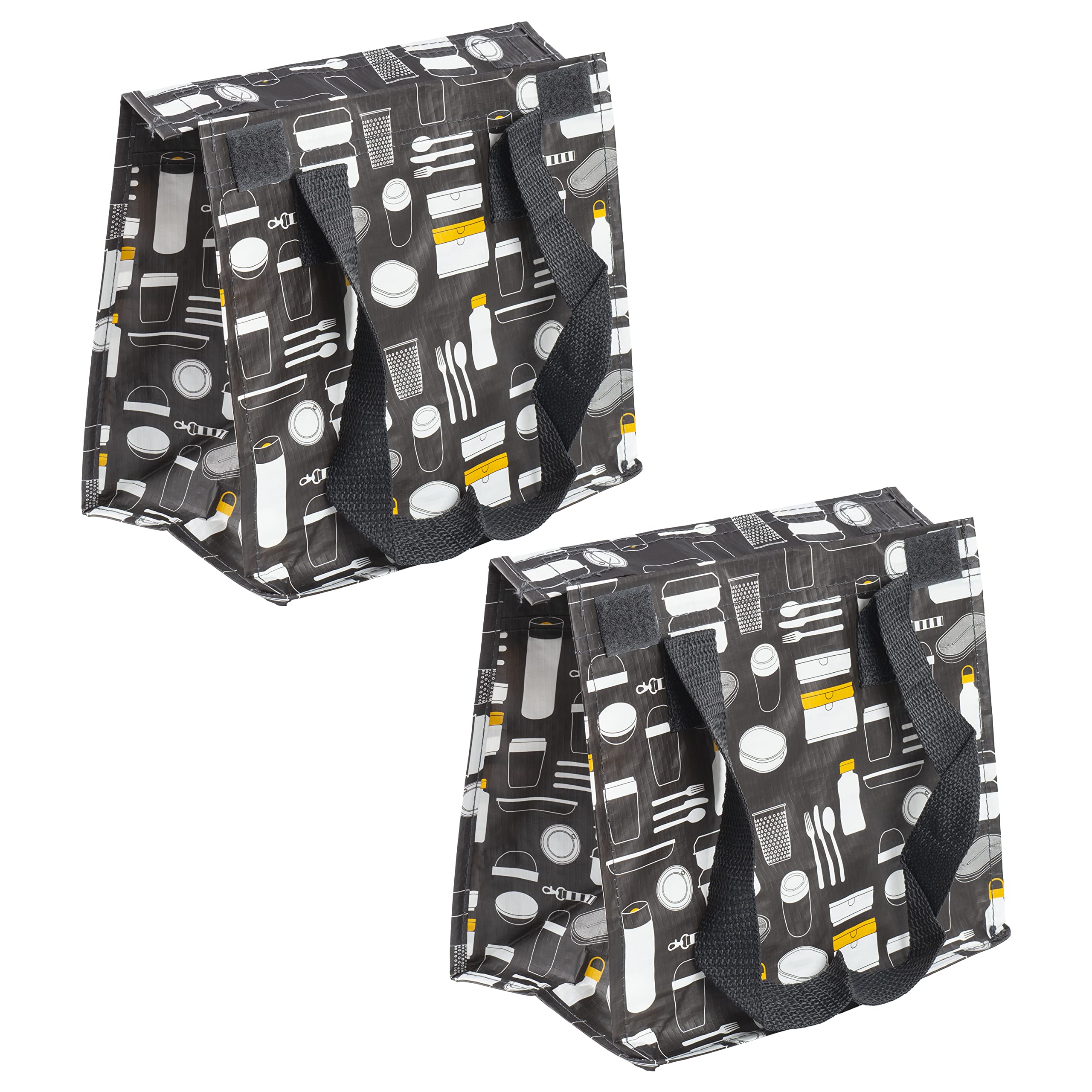 Ikea FLADDRIG Small Kids Lunch Bags with Handles, Grey & Yellow, Patterned, 25 x 16 x 27 cm - Set of 2
