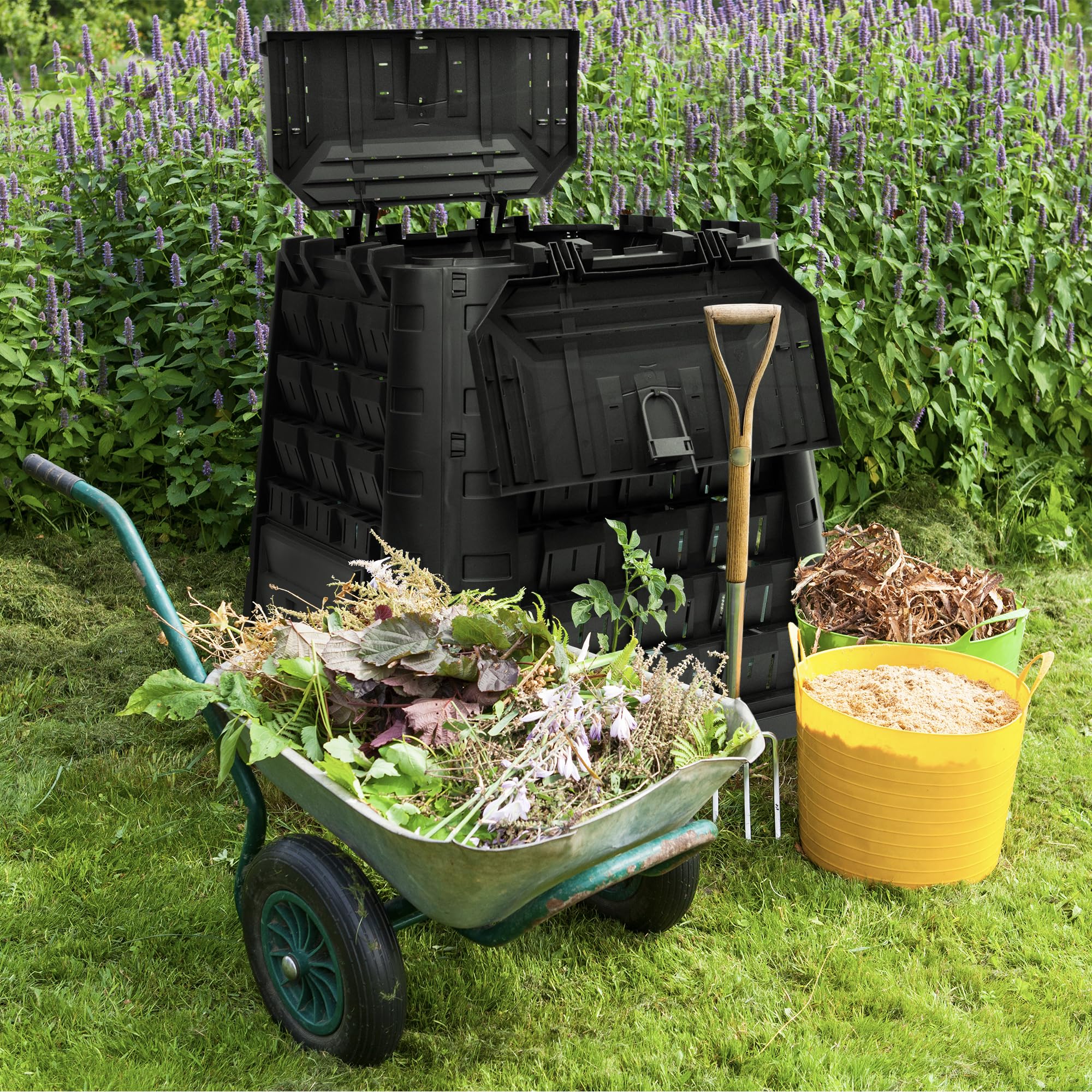 YourCasa® Komposter Garten 450 Liter groß - aus wetterfestem Kunststoff - Schnellkomposter mit robusten Seitenwänden & einfacher Montage - Thermokomposter hergestellt in EU