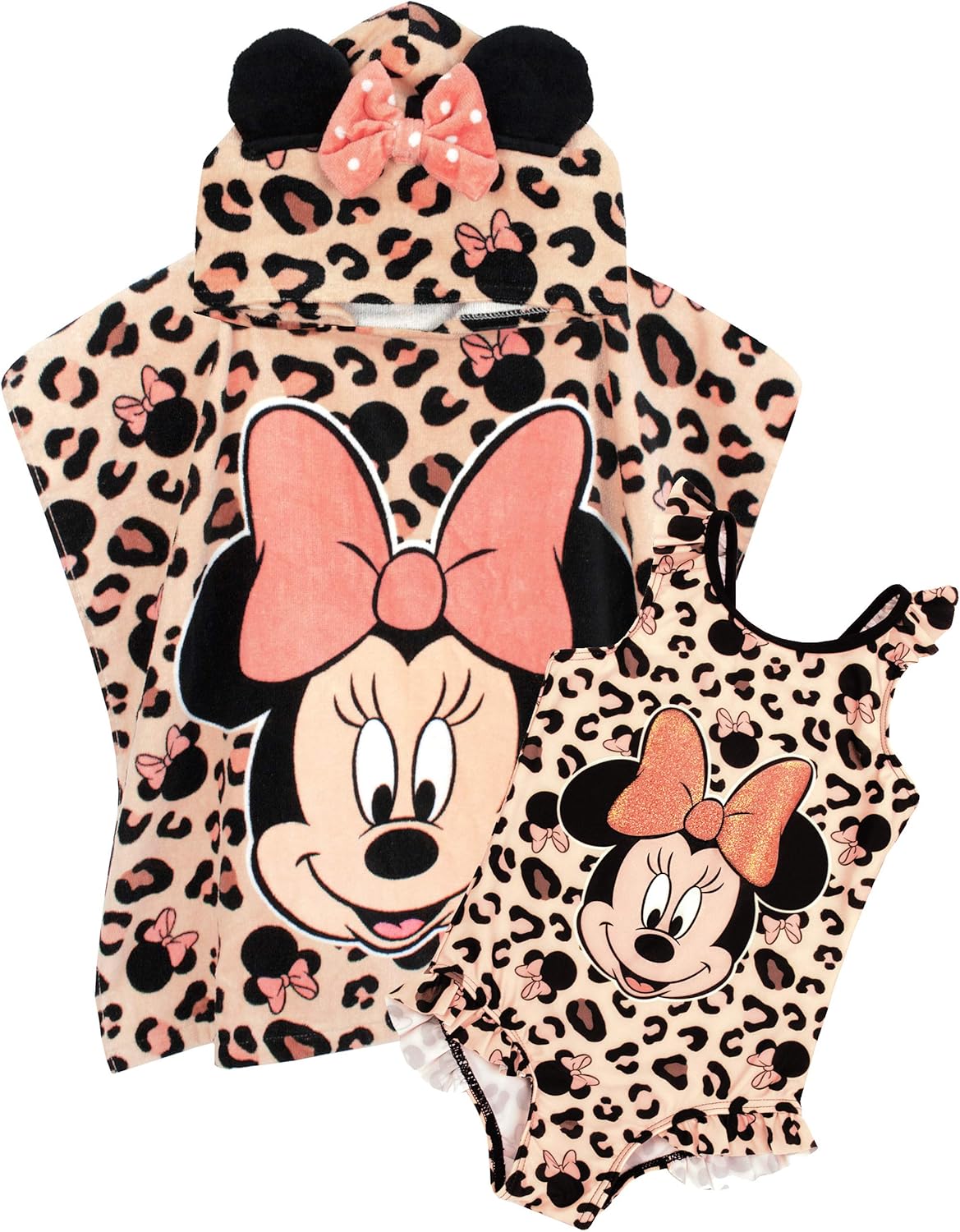 Disney Minnie Mouse Girl's Swimsuit & Hooded Towel Poncho Set