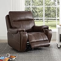 CHITA Large Genuine Leather Power Zero Gravity Recliner with Adjustable Headrest, USB/Type-C Ports & Hidden Cup Holders, Dark Brown