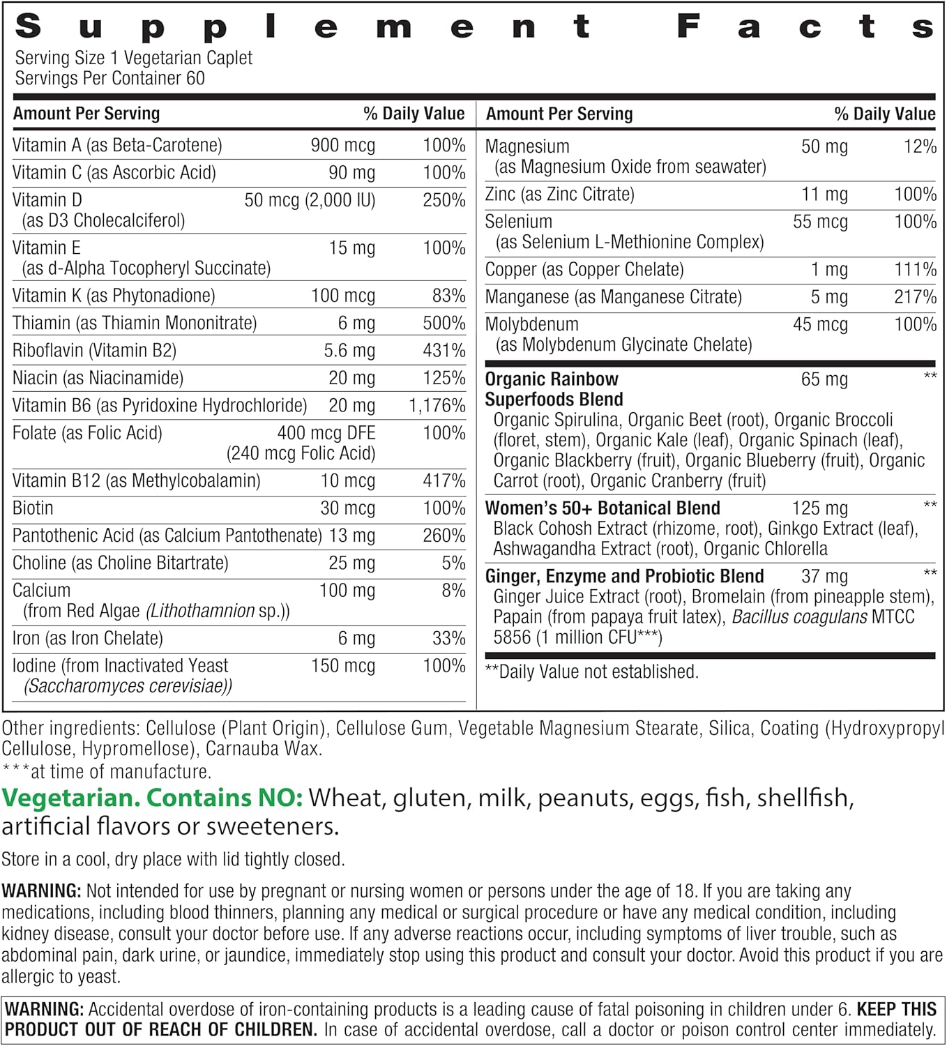 Rainbow Light Womens One + Multivitamin 50 Plus | 60 Caplets | Supports Menopause | Real Food Nutrients, Digestive Enzymes & Probiotics - Image 2