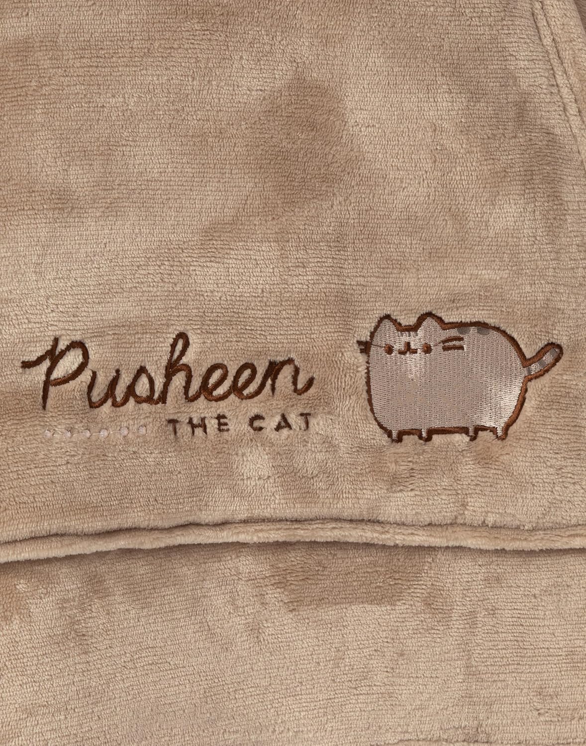 Pusheen Womens Wearable Hooded Blanket | Ladies Embroidered Cat Fleece Hoodie in Brown | Cozy Pullover Loungewear