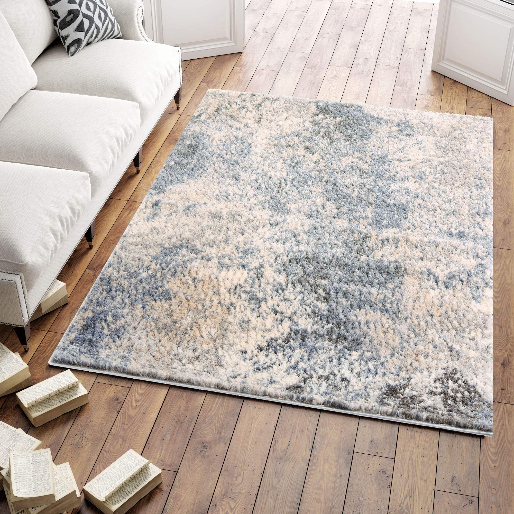 Tapis de salon Shaggy bleu gris 80x150 tapis chambre à coucher