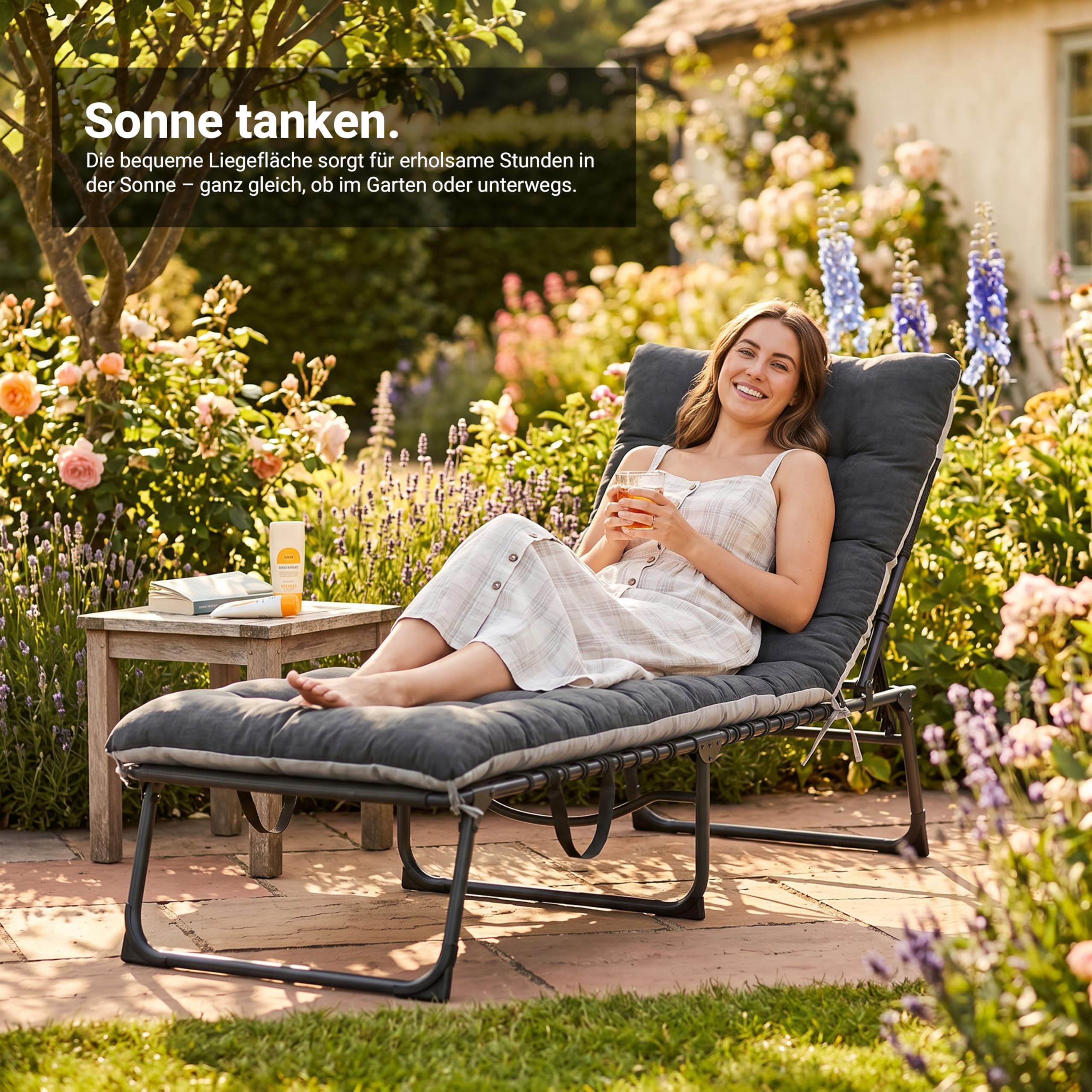 novaterra® Sonnenliege Klappbar – Stabiles XXL Campingbett mit Aluminiumgestell – Klappbett Camping & Outdoor Feldbett – Komfortables Camping Bett/Camping Liege für Reisen & Gäste
