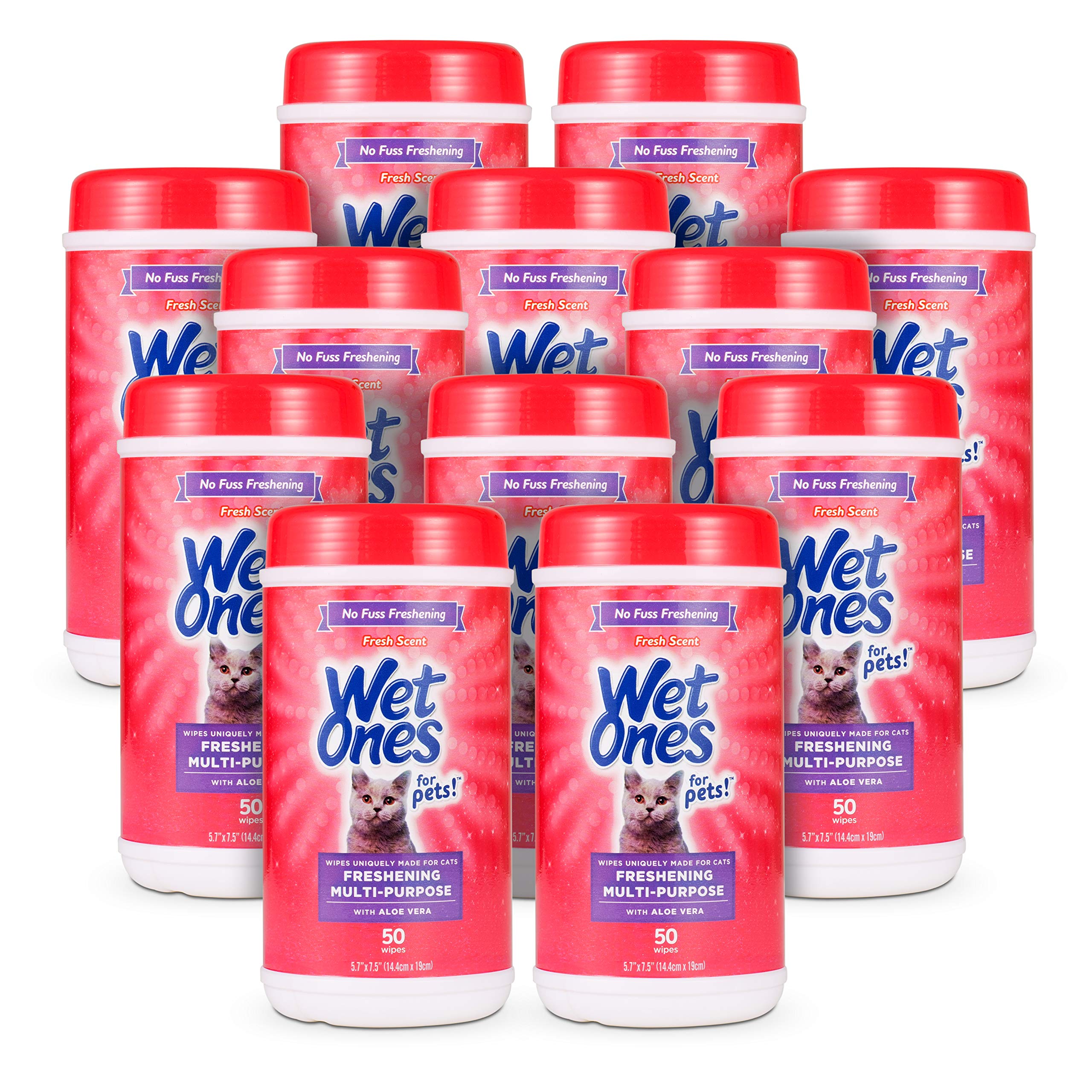Wet Ones for Pets Freshening Multipurpose Wipes for Cats with Aloe Vera, 50 Count - 12 Pack | Easy to Use Cat Cleaning Wipes, Freshening Cat Grooming Wipes for Pet Grooming in Fresh Scent