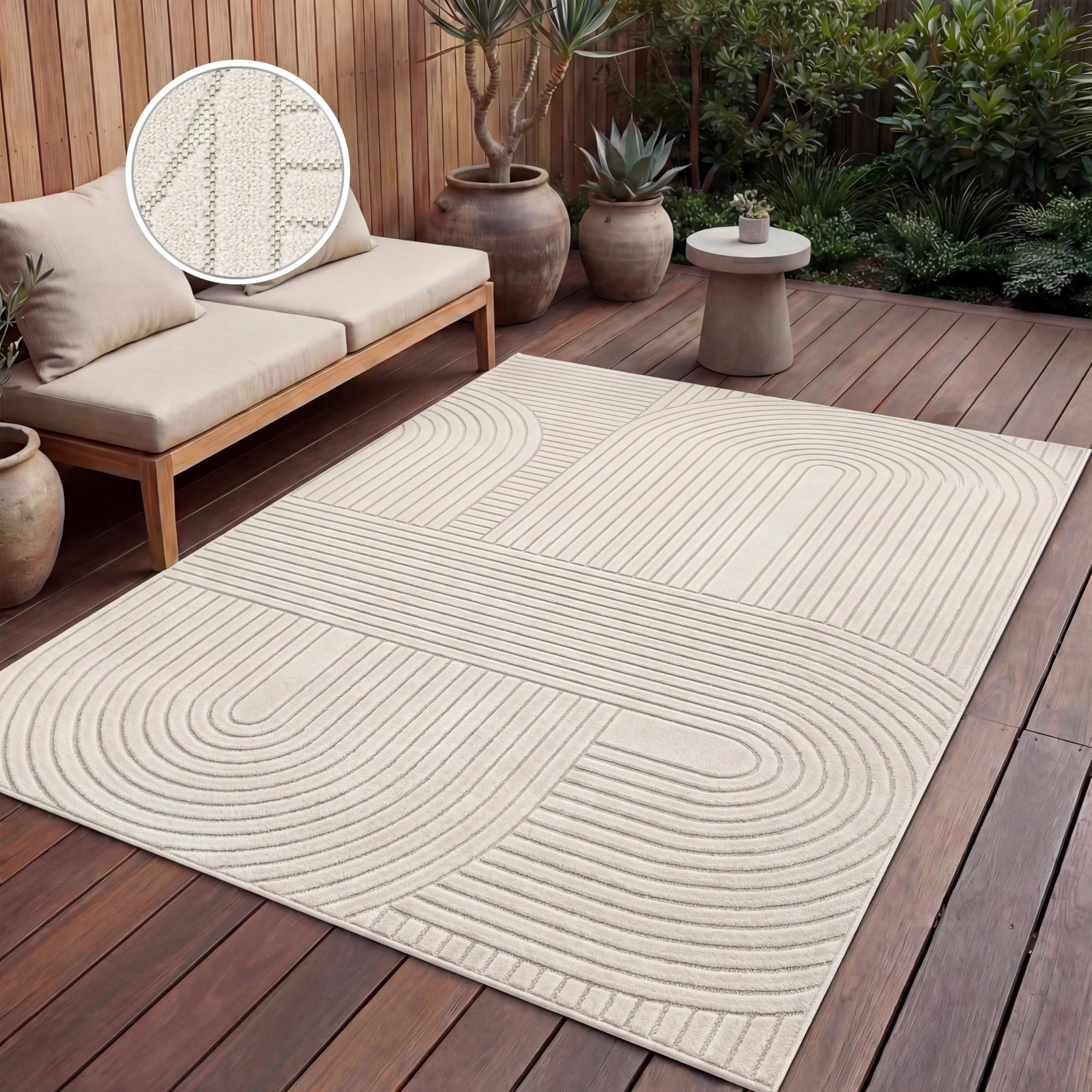 Paco Home Dywan Zewnêtrzny Taras Balkon Dywan Do Kuchni Skandynawski Boho Jednokolorowy Kremowy, Rozmiar:160x220 cm, Kolor:Krem 8