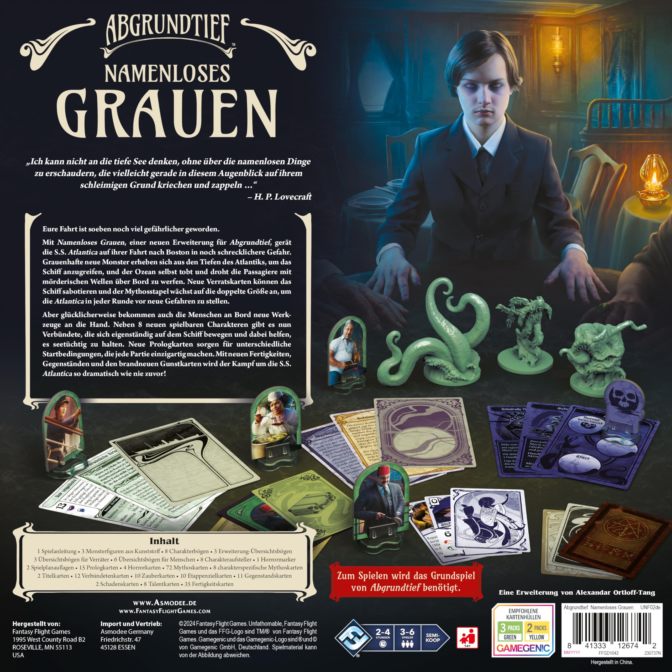 Fantasy Flight Games, Abgrundtief – Namenloses Grauen, Erweiterung, Expertenspiel, Strategiespiel, 3-6 Spieler, Ab 14+ Jahren, 120-240 Minuten, Deutsch, Mehrfarbig, Bunt