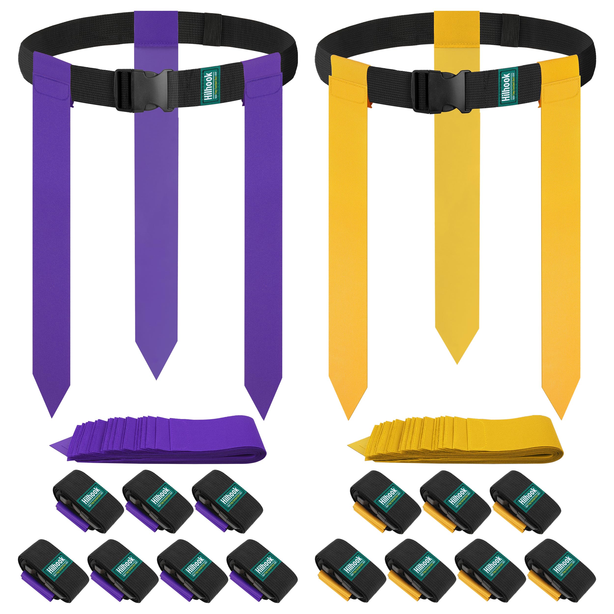 Set di cinture da calcio per 14 giocatori, con 42 bandiere, per bambini, ragazzi e adulti, per allenamento (giallo e viola), Giallo e viola, 114 cm