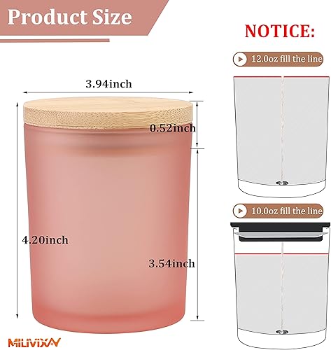 Miniatura 3 de MILIVIXAY Paquete de 12 tarros de vela de vidrio rosa mate de 12 onzas con tapas y kits de fabricación de velas, tarros de velas vacíos a granel