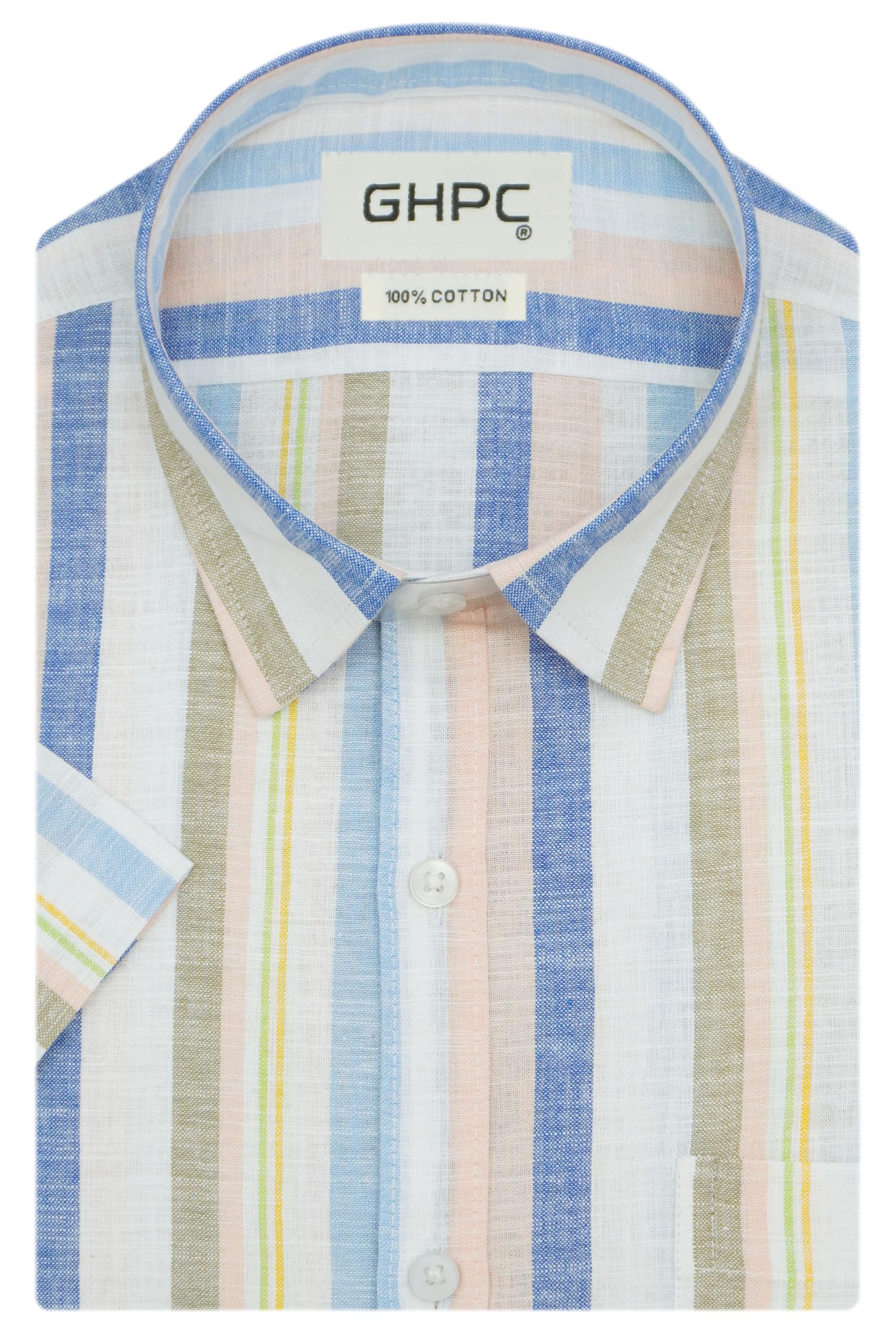 ghpc Cotton Linen Striped Half Sleeves Regular Fit Formal Shirt for Man-picture-39