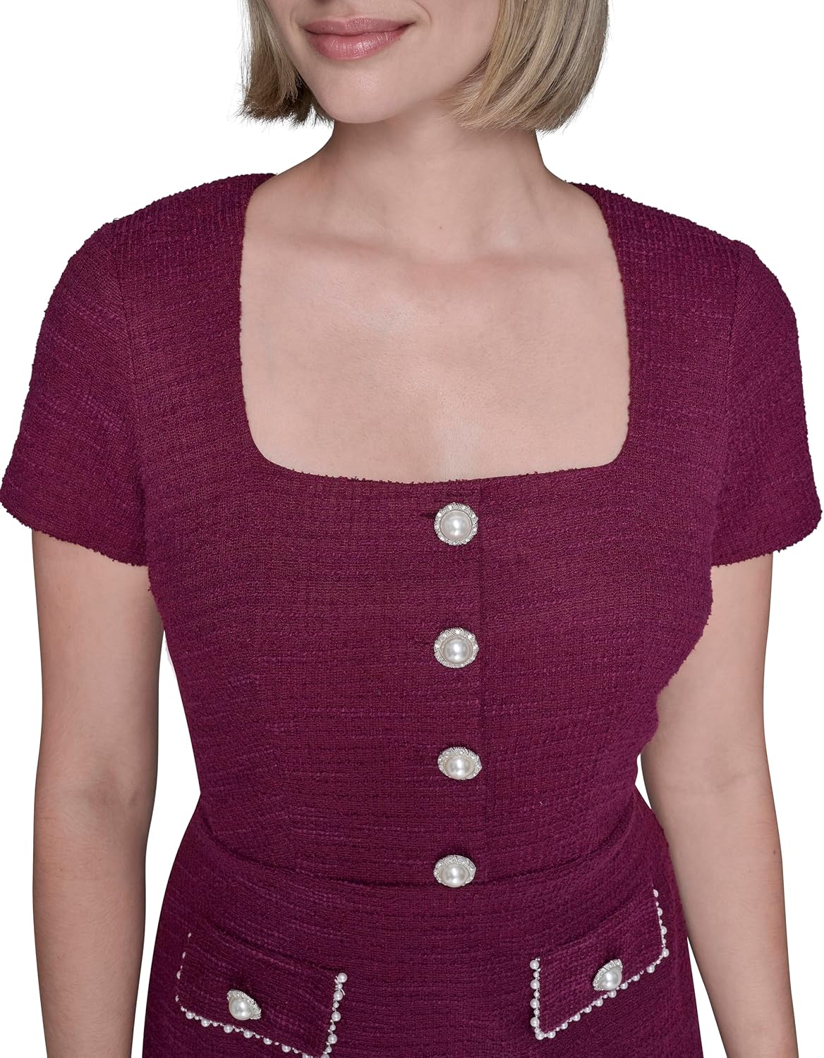 Karl Lagerfeld Womens Short Sleeve Stretch Texture Knit Tweed A-line Dress - Image 5