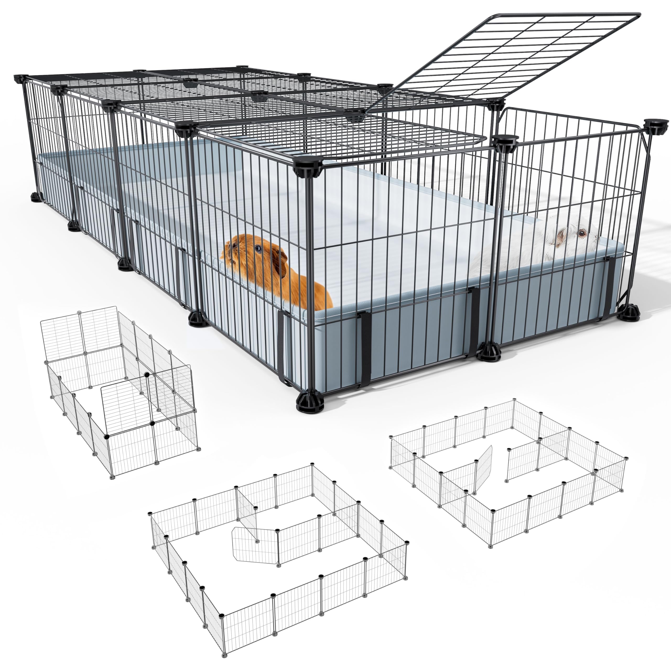 BUCATSTATE Guinea Pig Cages for 2, 20 Panels Guinea Pigs Playpen with Waterproof Mat, 140L x 60W x 30H Metal Rabbit Cage Indoor C&C Cage for Hedgehogs, Quail, Chickens