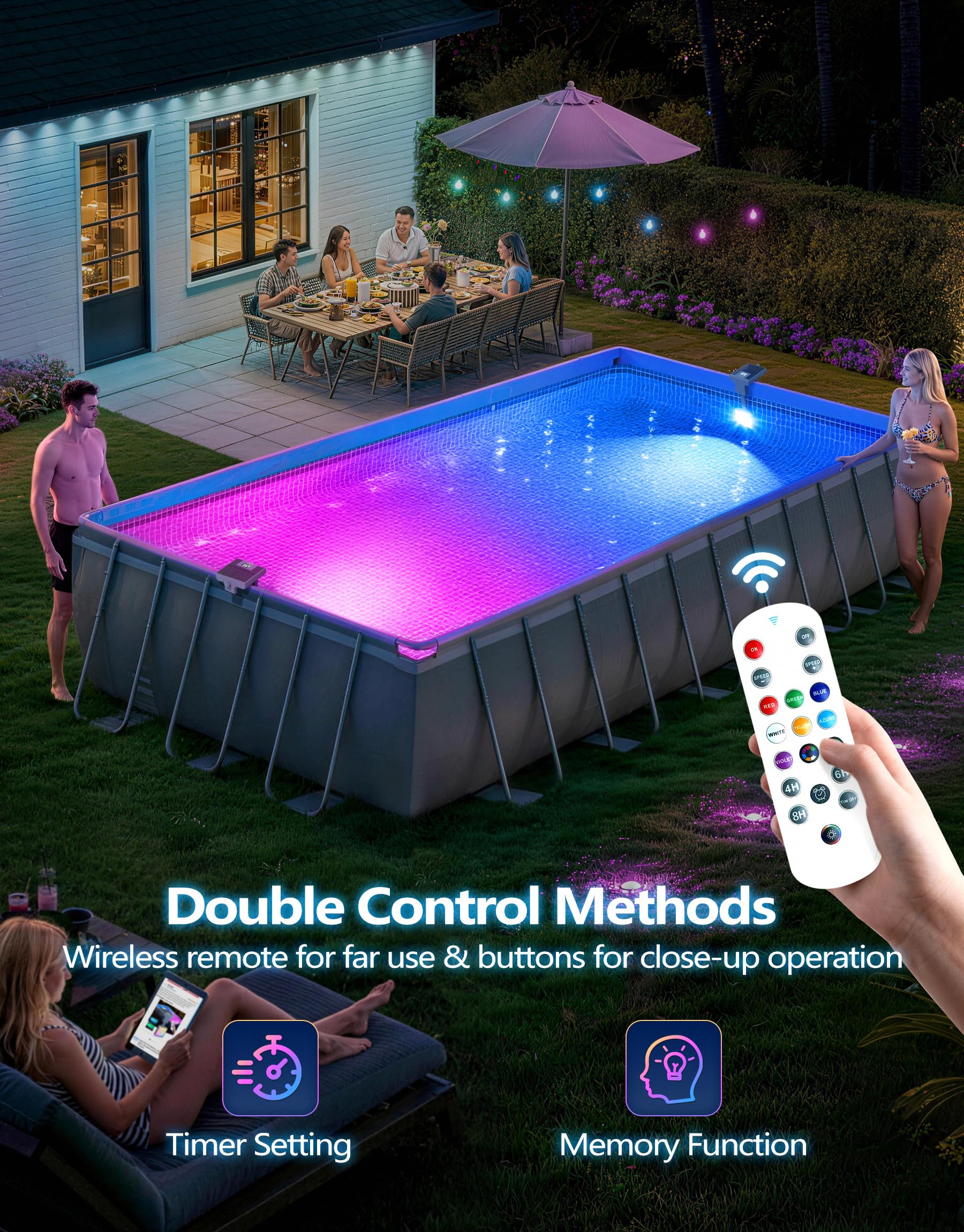 DeeprBlu 2-in-1 Poolbeleuchtung Solar für Metallrahmen-Aufstellpool, Digitales Poolthermometer mit Hintergrundbeleuchtung, Poolbeleuchtung Unterwasser mit Fernbedienung, Hochhelligkeit Pool Lichter