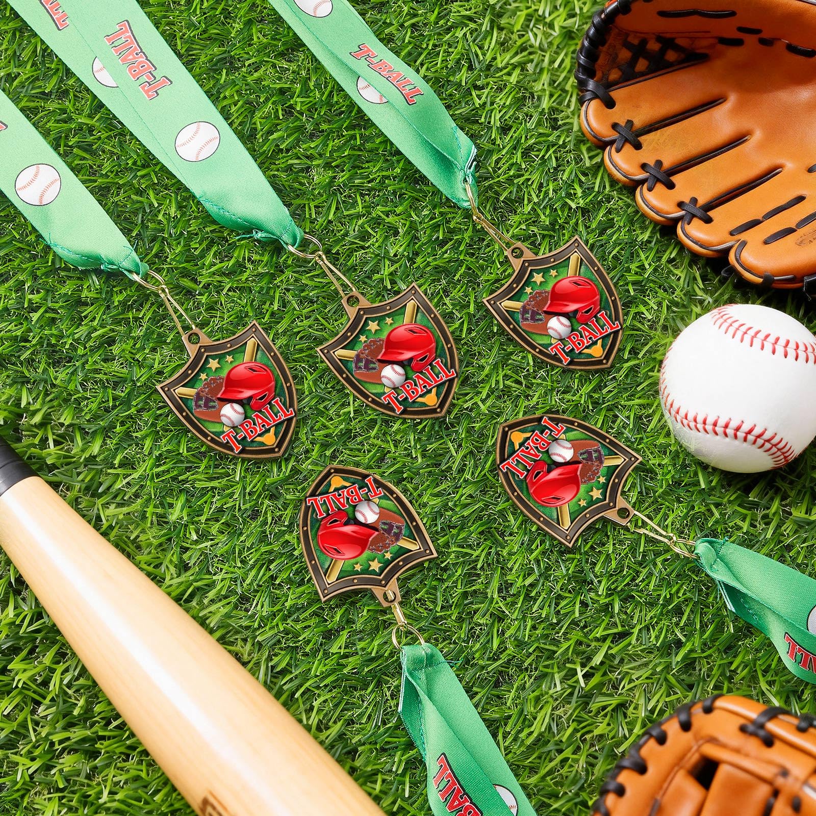 12/24/36 Stück 6,5 cm Auszeichnungsmedaillen mit Nackenband, Sportgewinner-Medaille, Trophäe für Team-Turniere, Preis, Geschenk, Teilnahme, Wettbewerb, Partygeschenk (24 Stück, T-Ball)