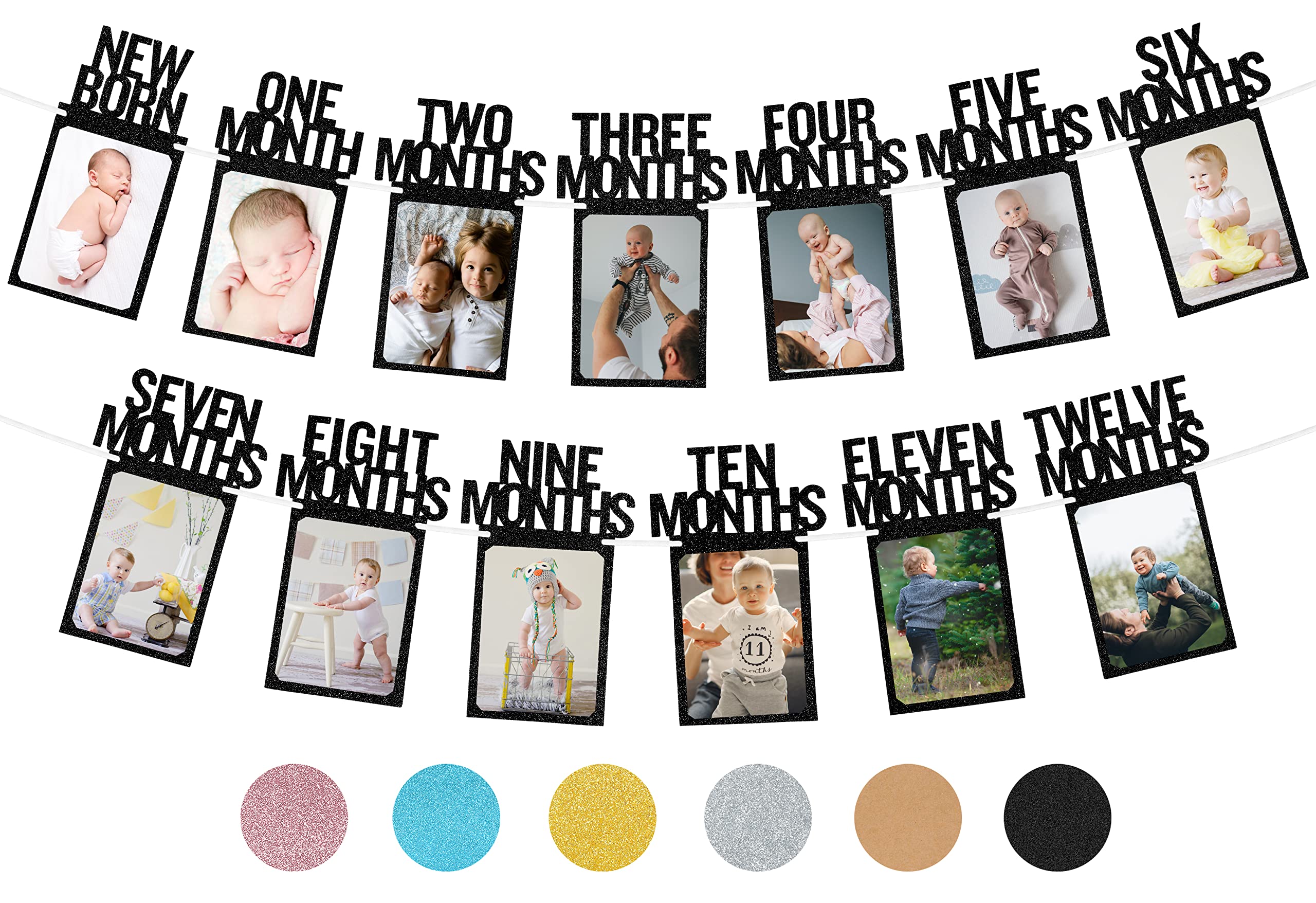 PartyHooman 1st Birthday Photo Banner for Baby - Newborn to 12 Months, First Birthday Decorations Girl or Boy Monthly Milestones Garland | 1 Year Old
