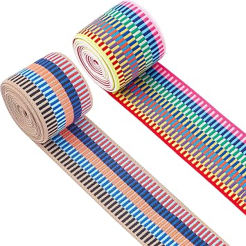 CHGCRAFT 4 Yards Total 2 Styles 2inch Wide Nylon Elastic Band Flat with Stripe Pattern Rubber Cord Band for Webbing Garment Sewing Accessories