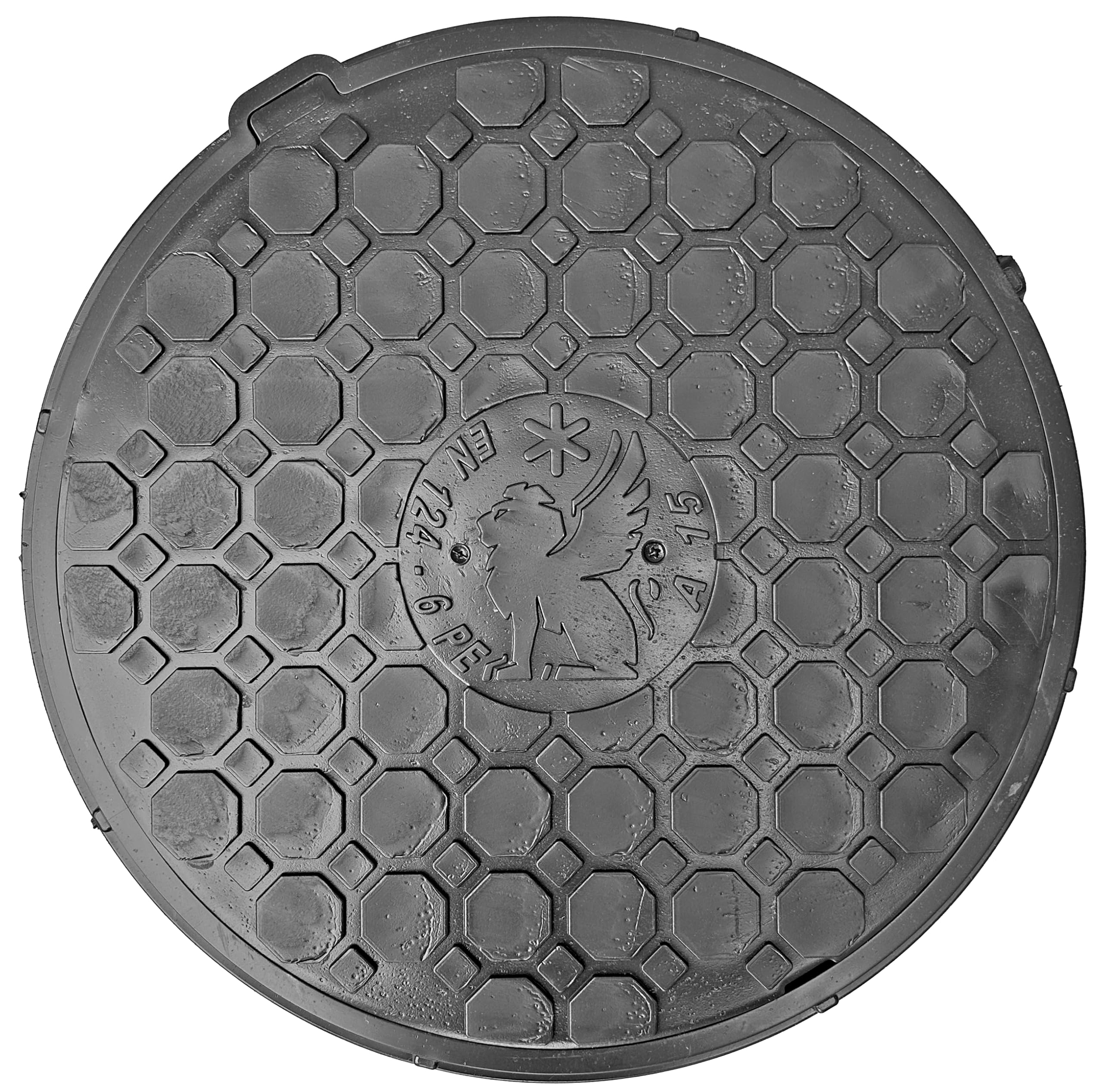 Tapa de pozo Ø500, Tapa de Alcantarilla Redonda A15, Tapa de registro y Tapa de arqueta de Plástico DN500/620 EN-124, Carga max 1500 Kg, BabylonPlast (Negro)