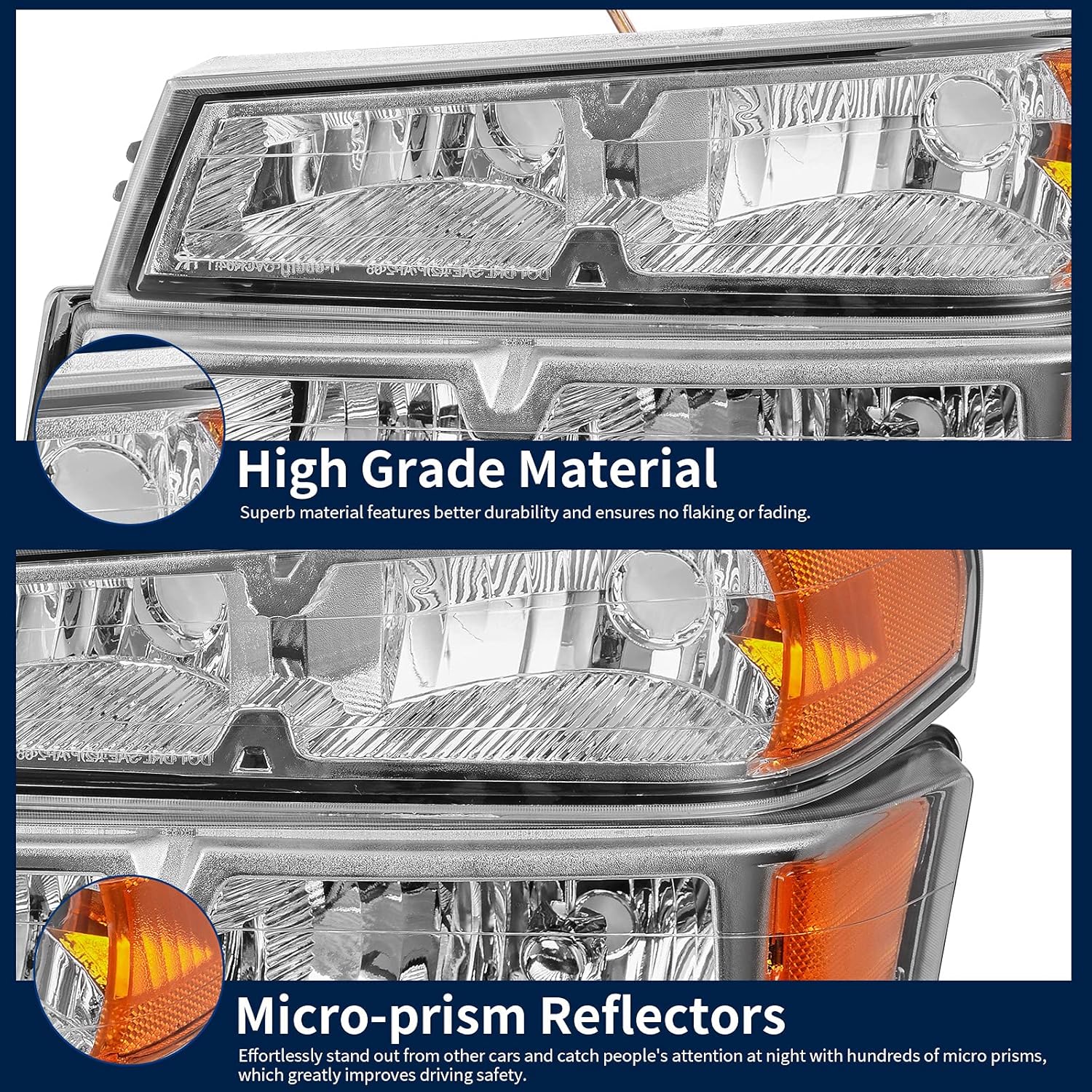 AUTOSAVER88 Headlights Assembly Compatible with 2004-2012 Chevy Colorado 04-12 GMC Canyon Chrome Housing Amber Reflector Clear Lens Replacement Headlamp Assembly with Bumper Lights