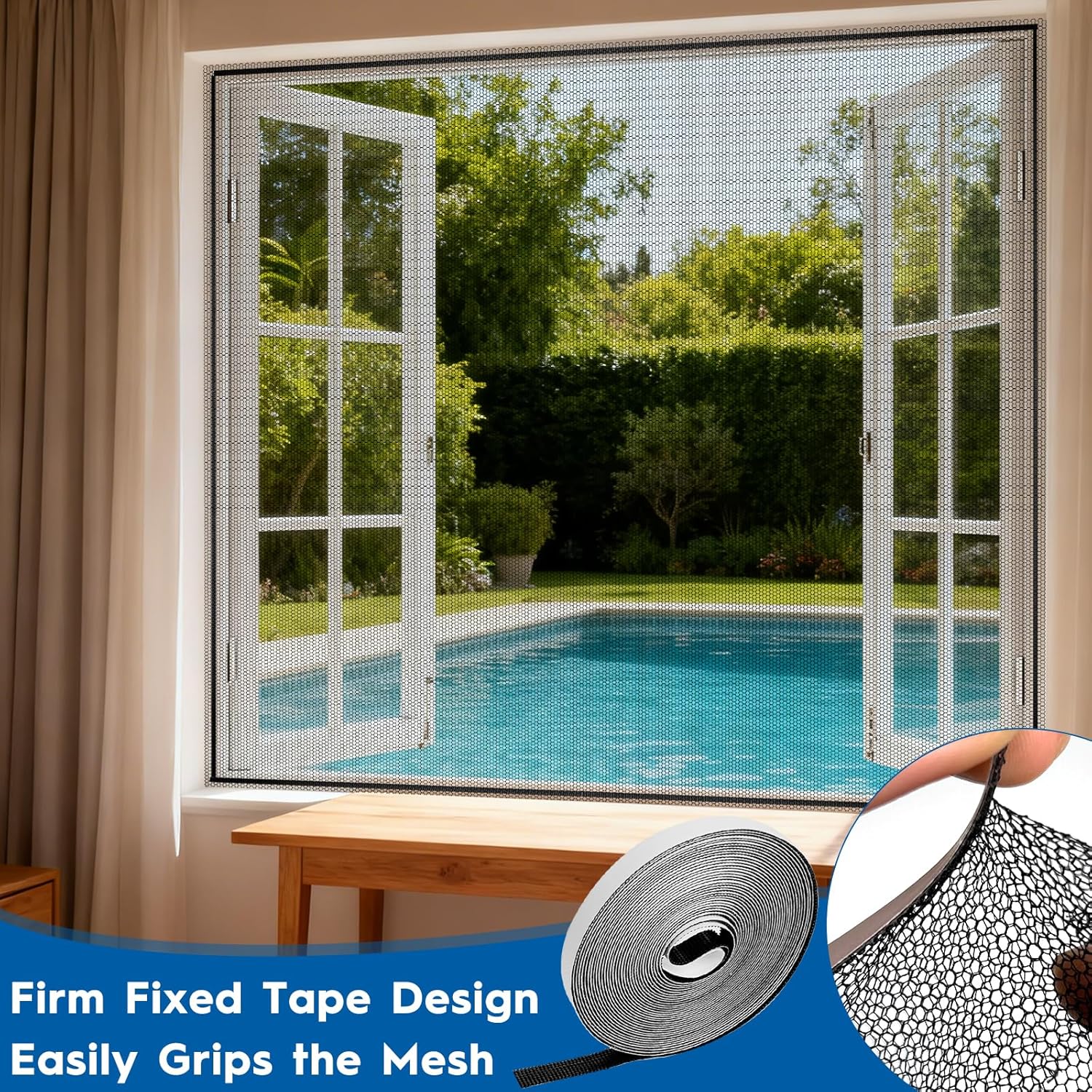 Pack of 2 Fly Screen Window 1.3 x 1.5 m, Insect Protection Window Can Be Cut to Size, Fly Screen Window Mesh Fabric, Fly Screen Window No Drilling, with Fastener and Mesh Press Device