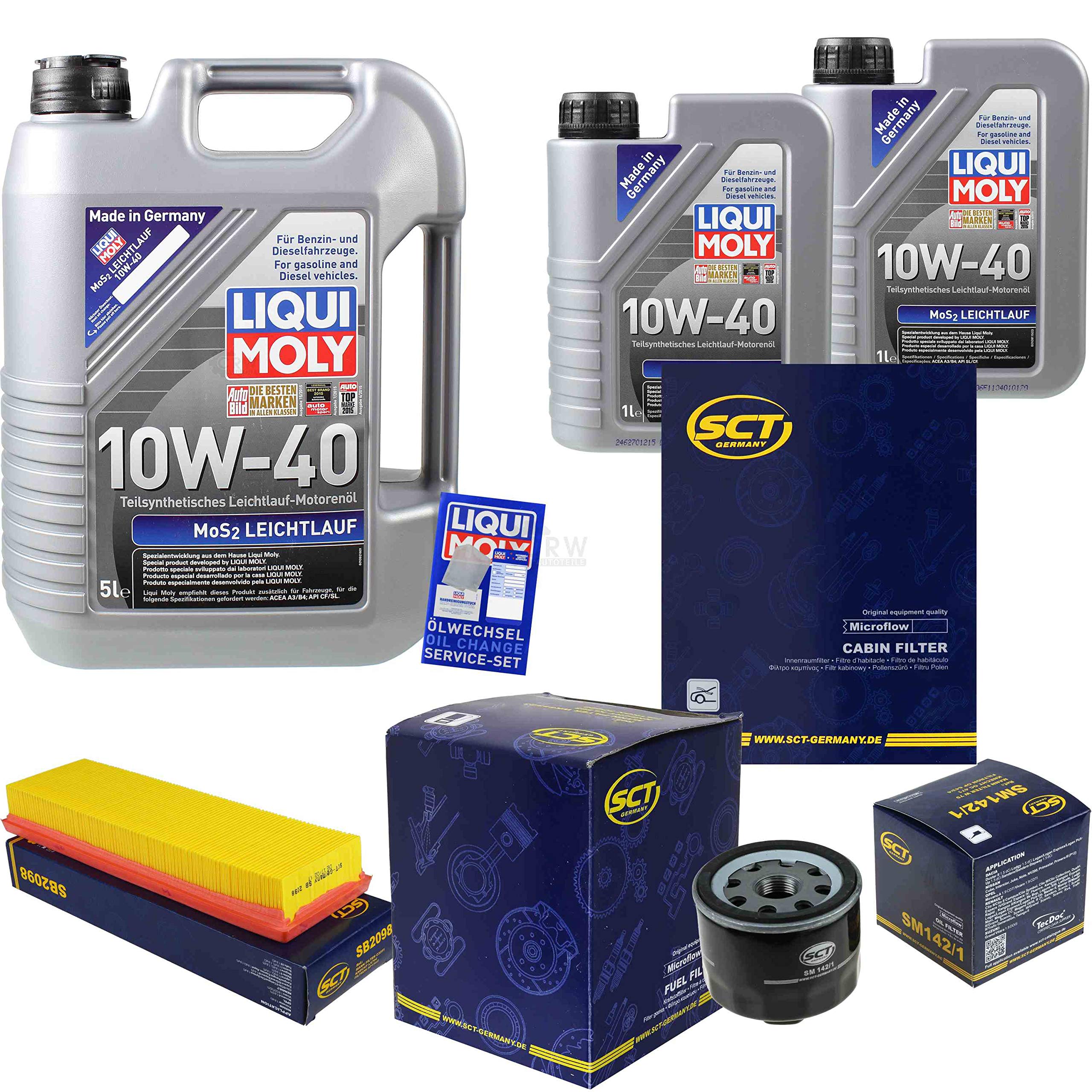 Set di filtri, 7 litri, olio motore MoS2, scorrevole, 10W-40, SCT, Germania, filtro abitacolo