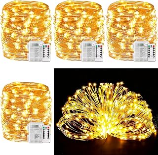 33Ft String Lights Battery Operated with Remote Control Timer, 100LED 4 Pack Waterproof 8 Modes Copper Wire Twinkle Fairy Lights for Bedroom Indoor Outdoor Wedding Dorm Christmas Decorations