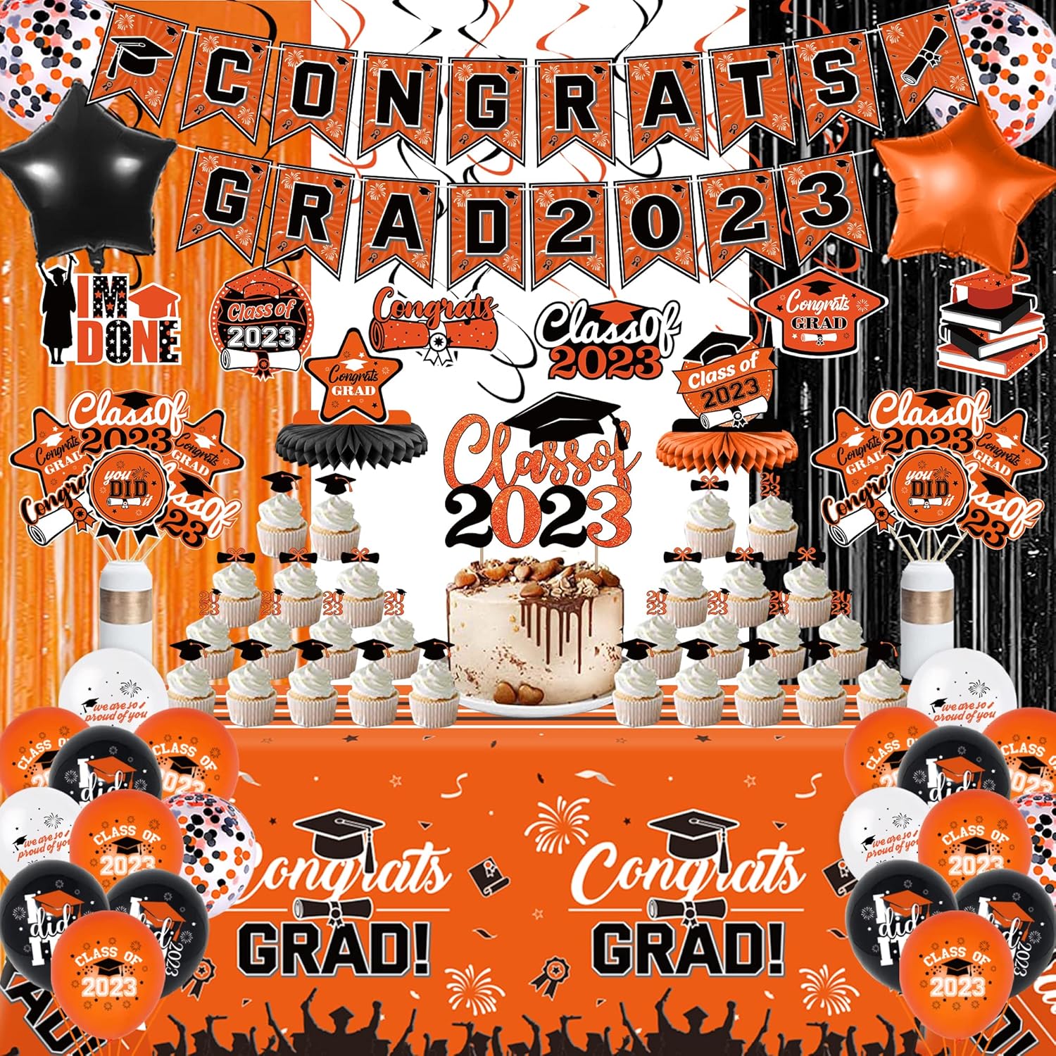 Orange Black Graduation Party Table Decorations 2023 Class