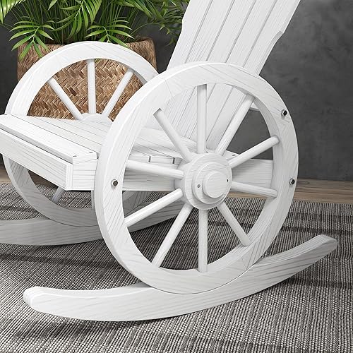 Miniatura 8 de Outsunny Mecedora de madera, mecedora Adirondack con diseño de listones y respaldo de gran tamaño, mecedora para exteriores con reposabrazos de