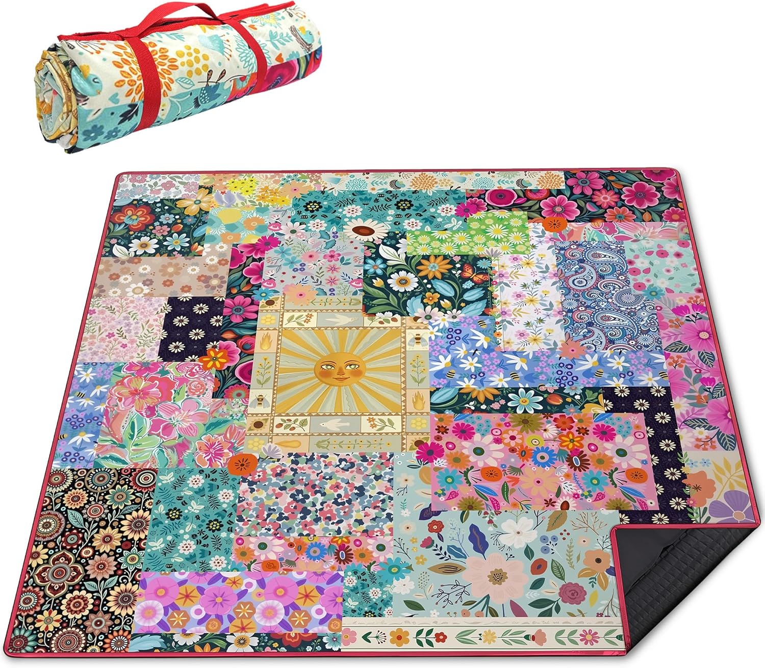 Supfitness Extra Large Picnic Blankets Waterproof Foldable (80 "x 80") Beach Blanket Waterproof Sandproof,3-Layer Thicking Mat Outdoor Packable Camping Blanket(Bohemian)