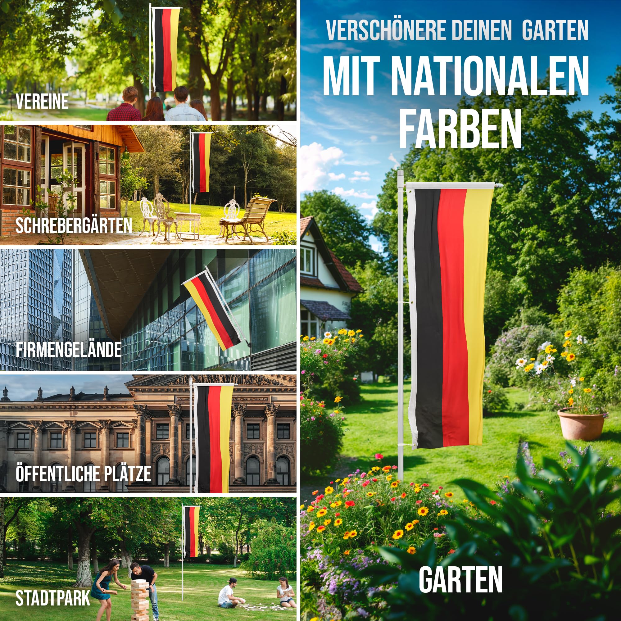 Deutschland Flagge 120 x 300 cm - für Fahnenmast mit Ausleger, Deutschlandfahne aus reißfestem Fahnen-Polyester-Stoff, Hissfahne wetterfest und UV-beständig