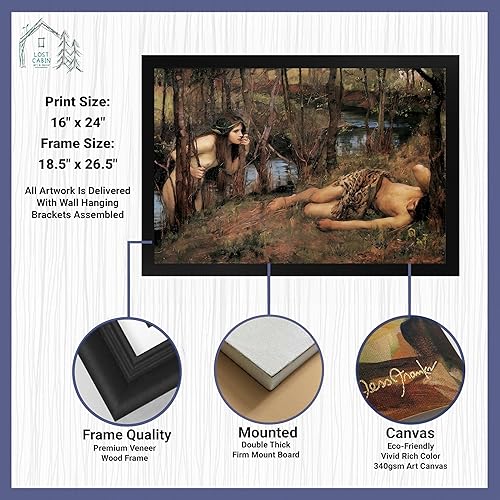 Miniatura 2 de Cabaña perdida Una Naiad o Hylas con una ninfa de John William Waterhouse  Marco plano negro de lienzo  Reproducción de pintura de obra fina  Póster