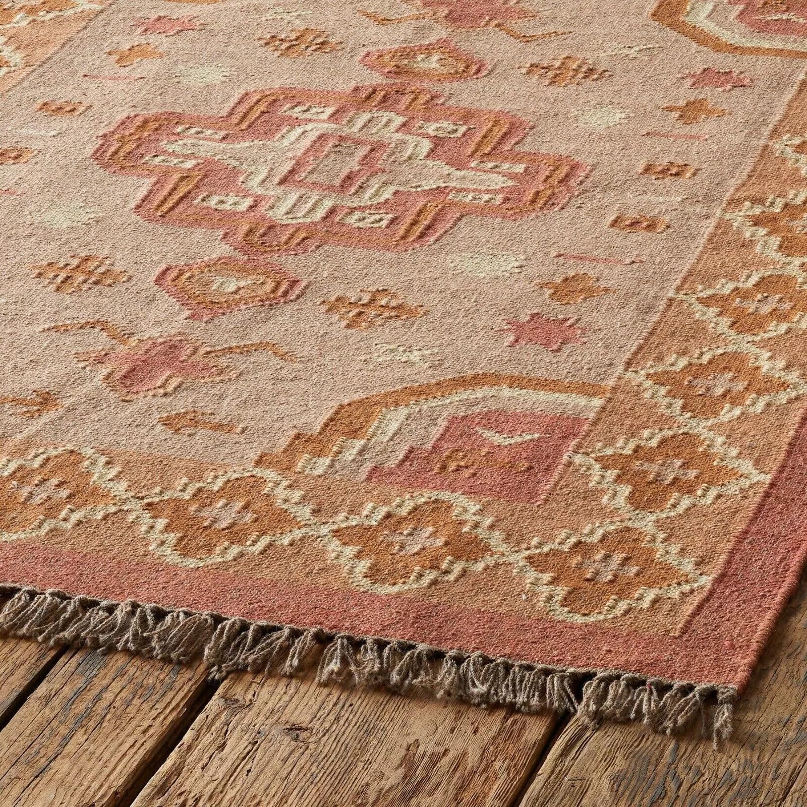 Kilim Rug Tapis rectangulaire fait à la main en laine et jute antique (150 x 200 cm)